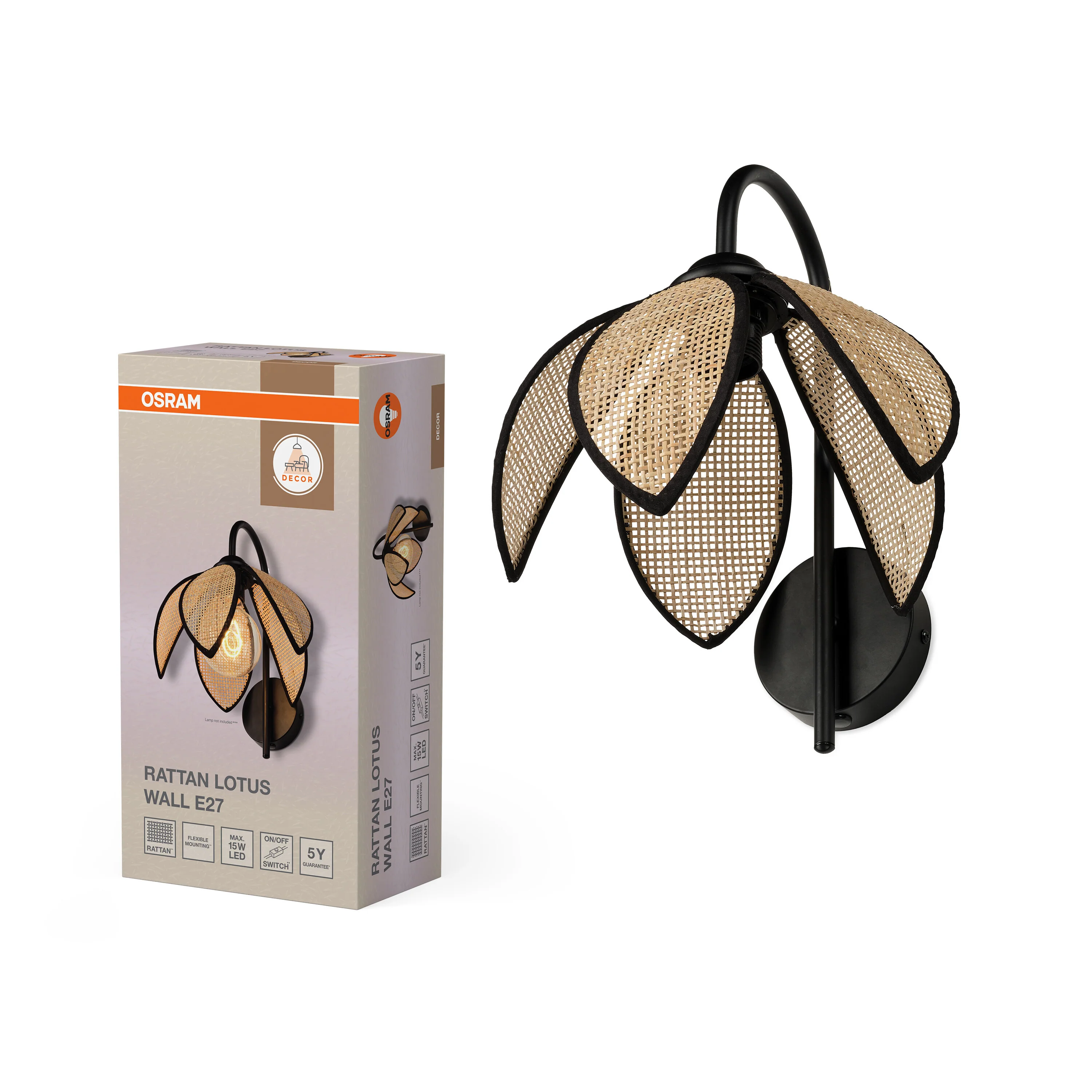 OSRAM Decor Rattan Lotus Kinkiet E27 brązowy - Image 5