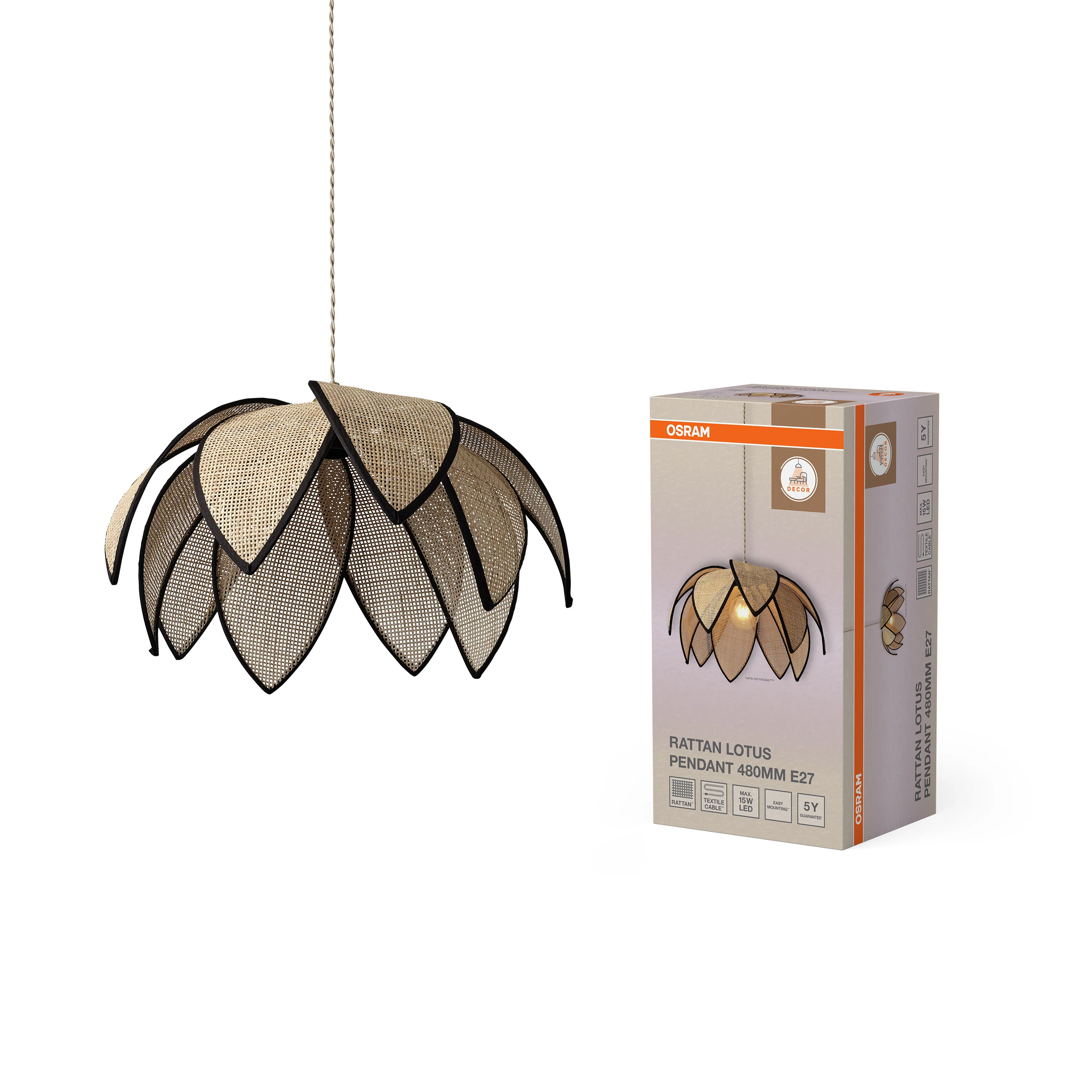 OSRAM Decor Rattan Lotus Wisząca 480 E27 brązowy - Image 5