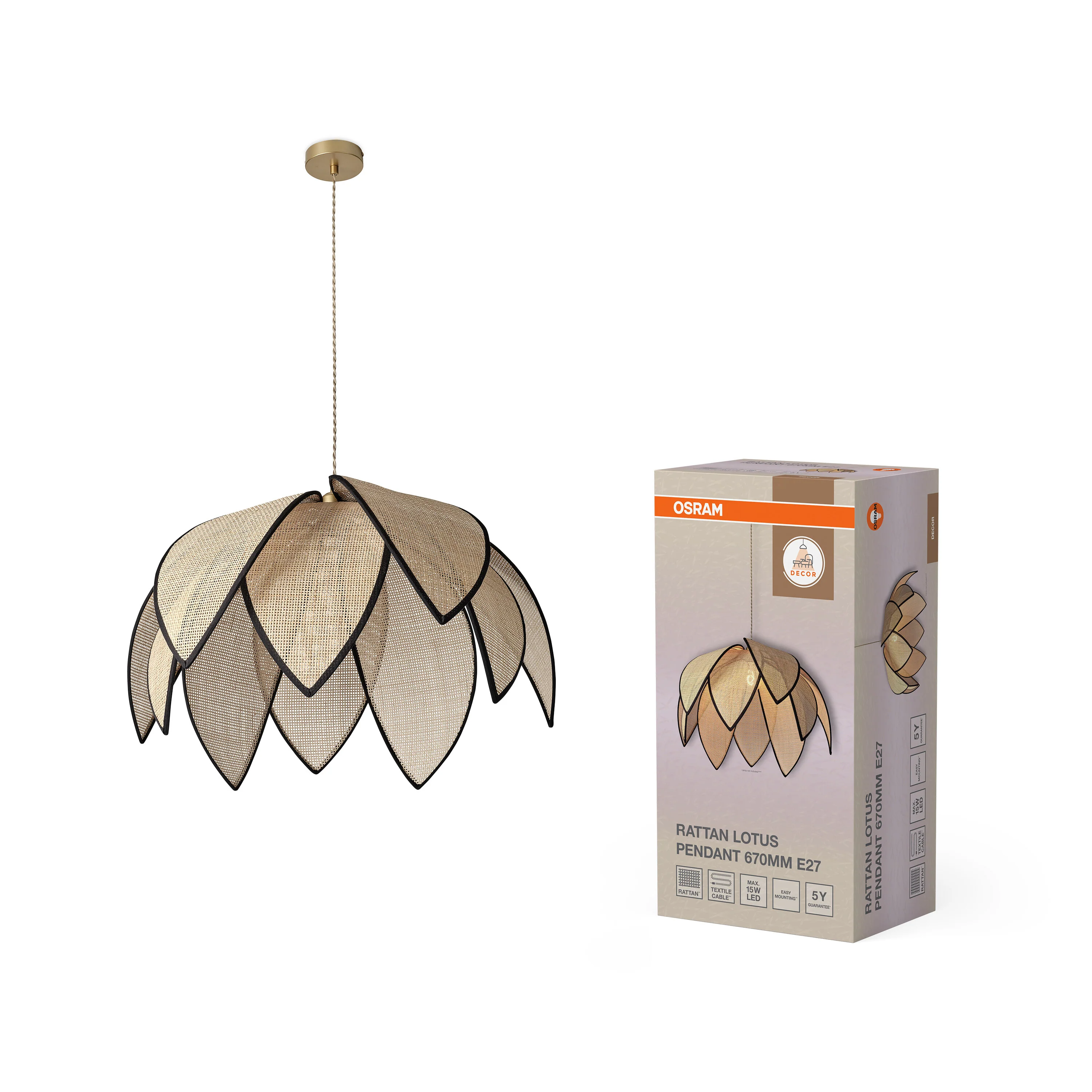OSRAM Decor Rattan Lotus Wisząca 670 E27 brązowy - Image 5