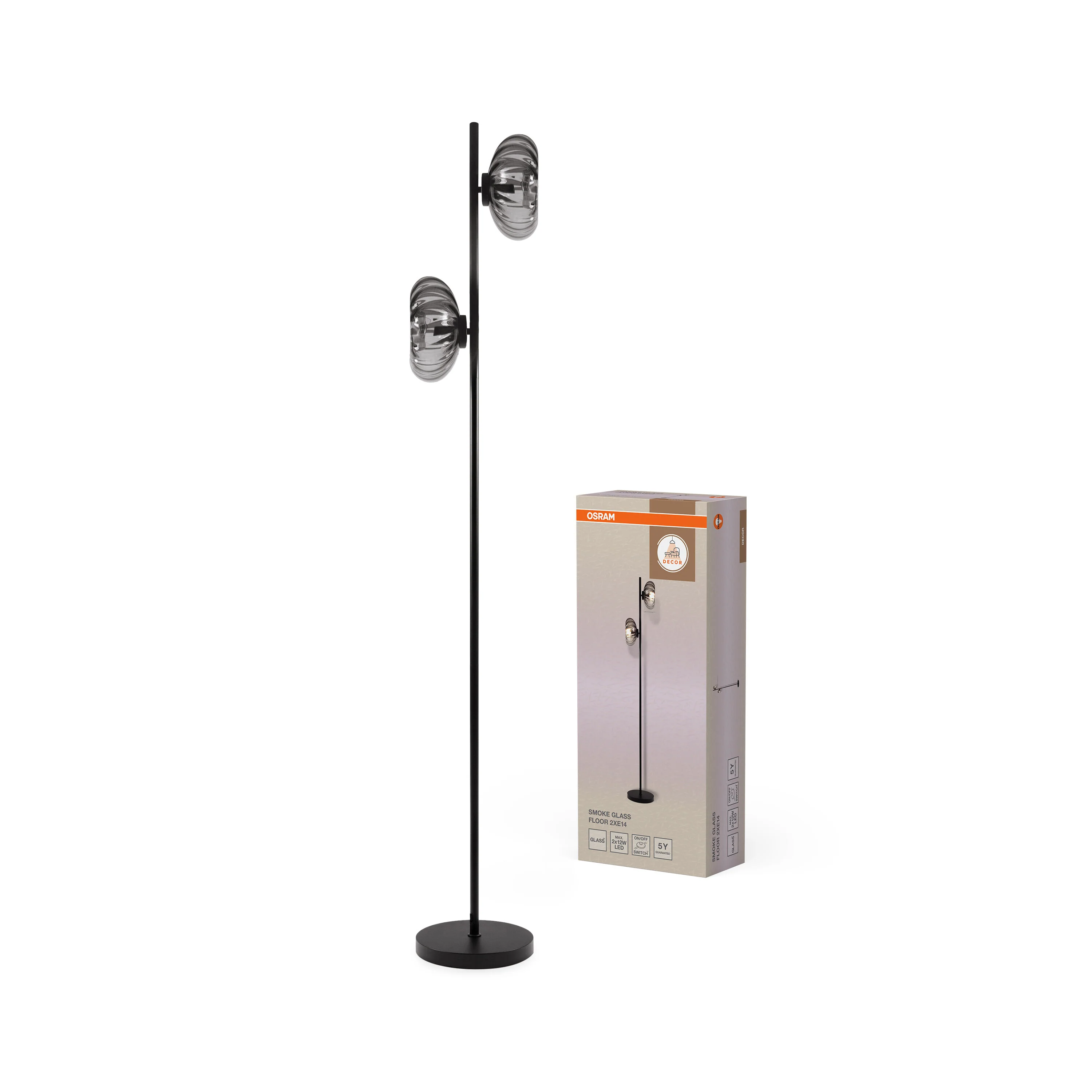 OSRAM Decor Smoke Glass Lampa stojąca 2xE14 czarna - Image 5