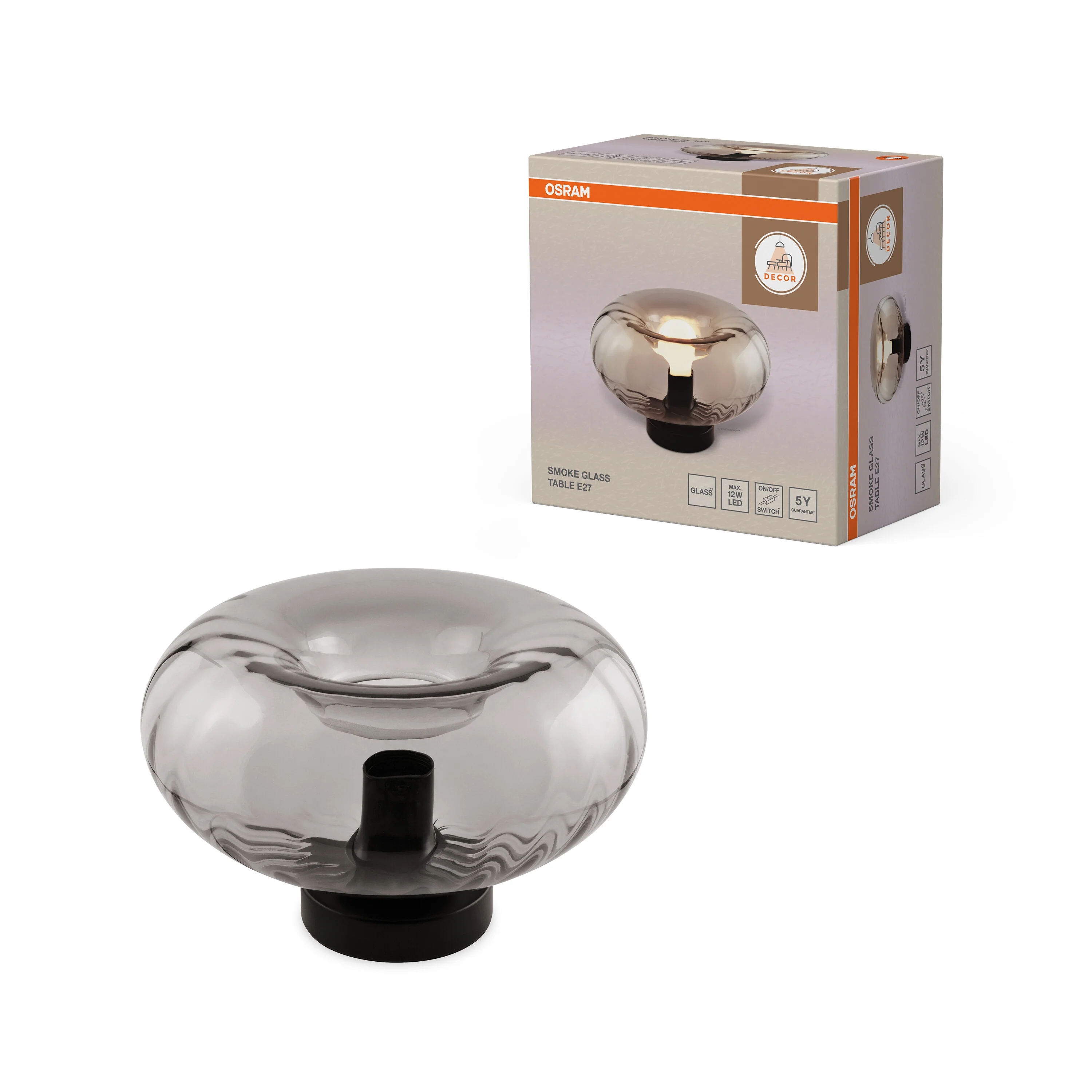 OSRAM Decor Smoke Glass Lampa stołowa E27 czarna - Image 5