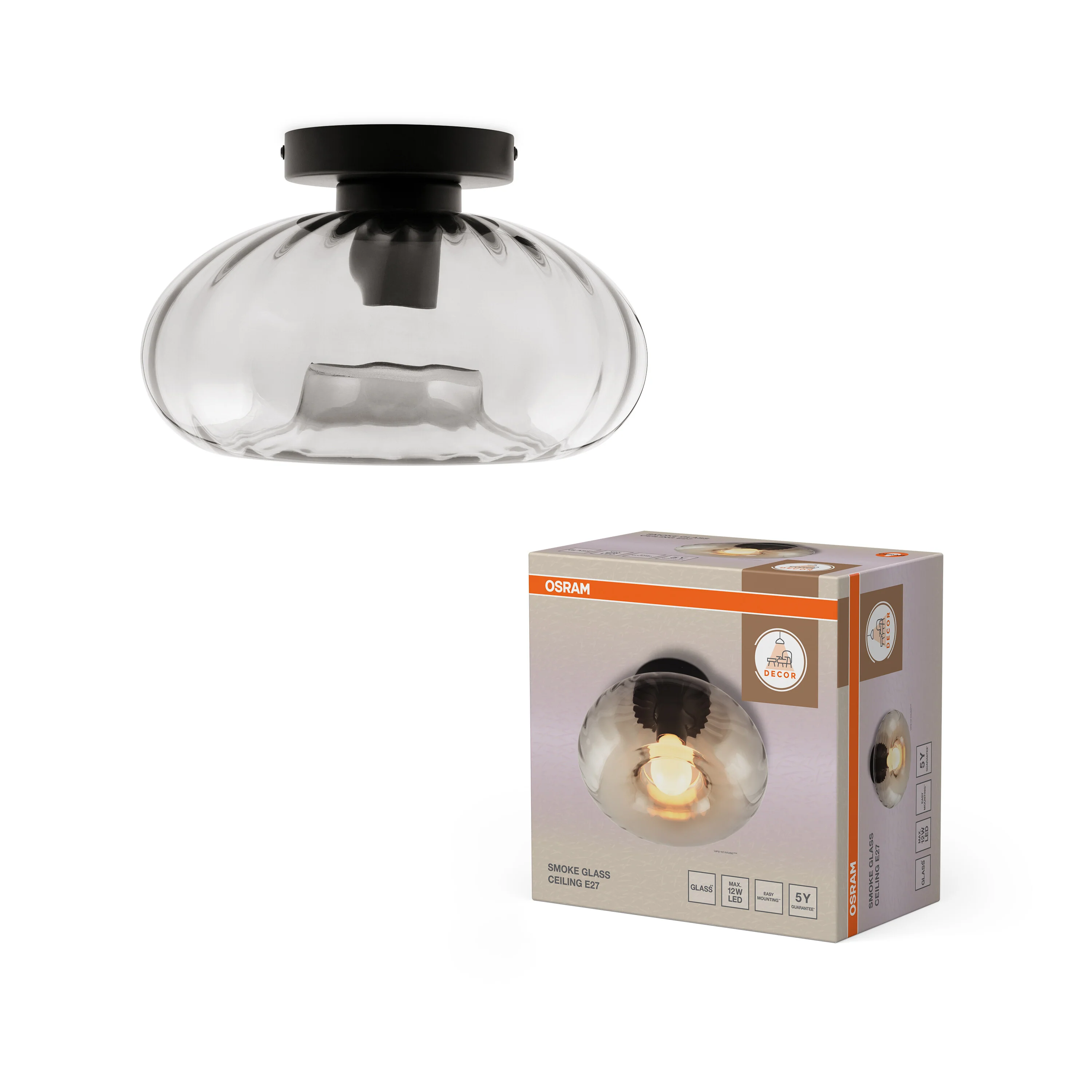 OSRAM Decor Smoke Glass Plafon E27 czarny - Image 5