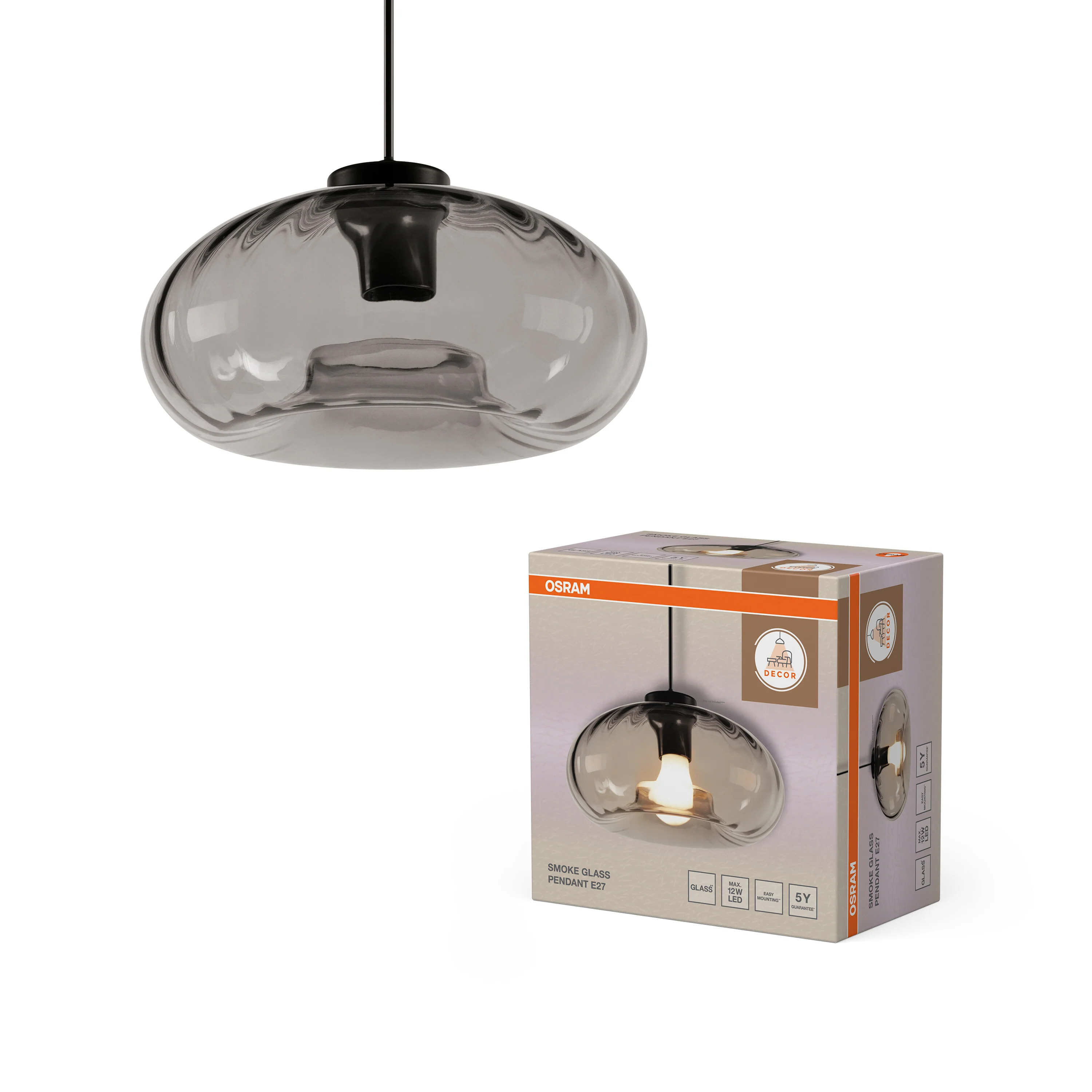 OSRAM Decor Smoke Glass Wisząca E27 czarny - Image 5