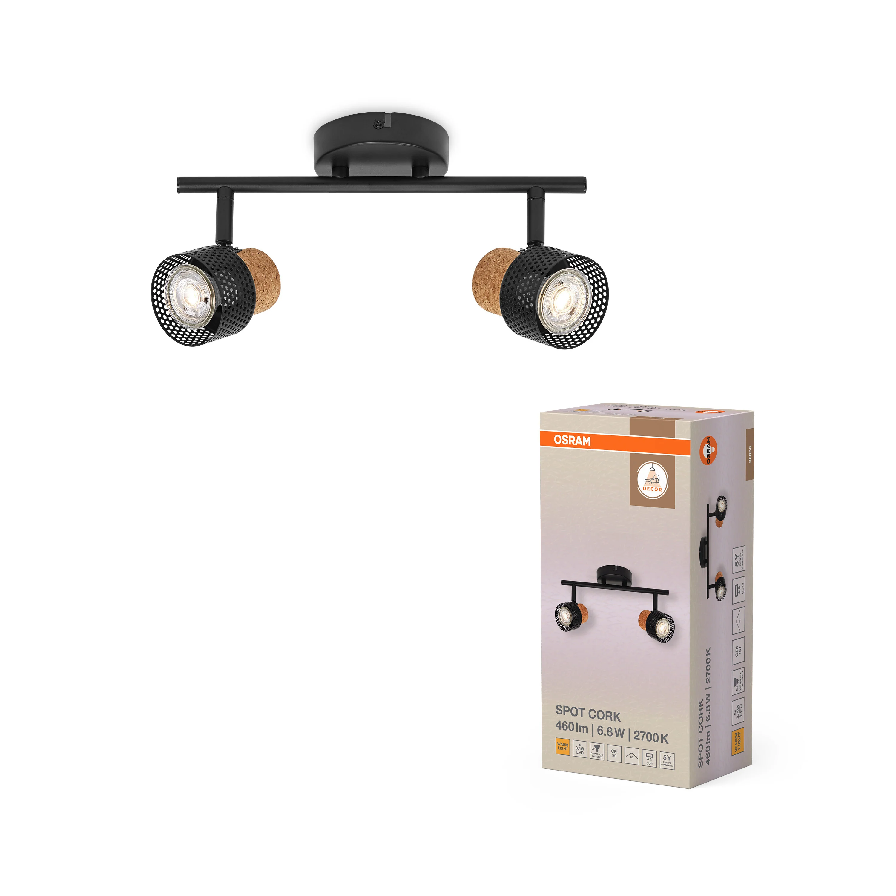 OSRAM DECOR SPOT CORK BLACK 2x3.4W 927 DIM - Image 5