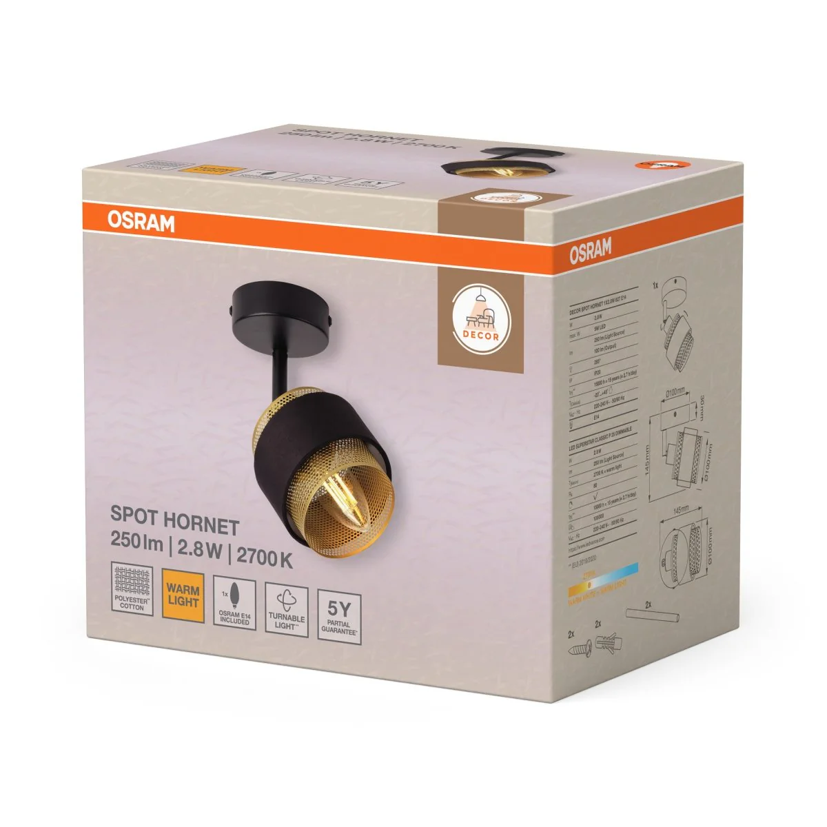 OSRAM Decor Spot Hornet 1x2.8W 827 E14 czarny - Image 2