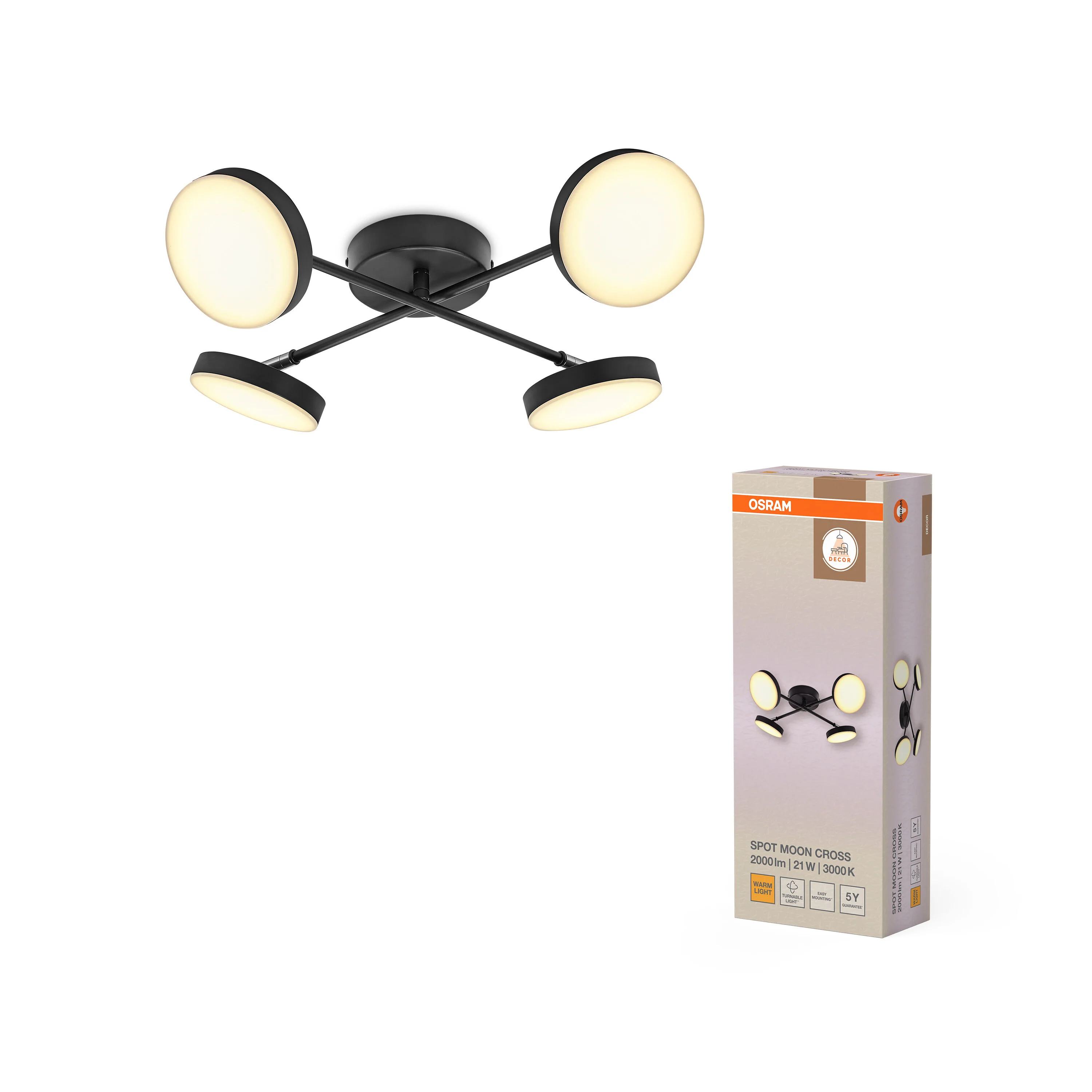 OSRAM DECOR SPOT MOON 4-Spot krzyż 21W 830 czarny - Image 5