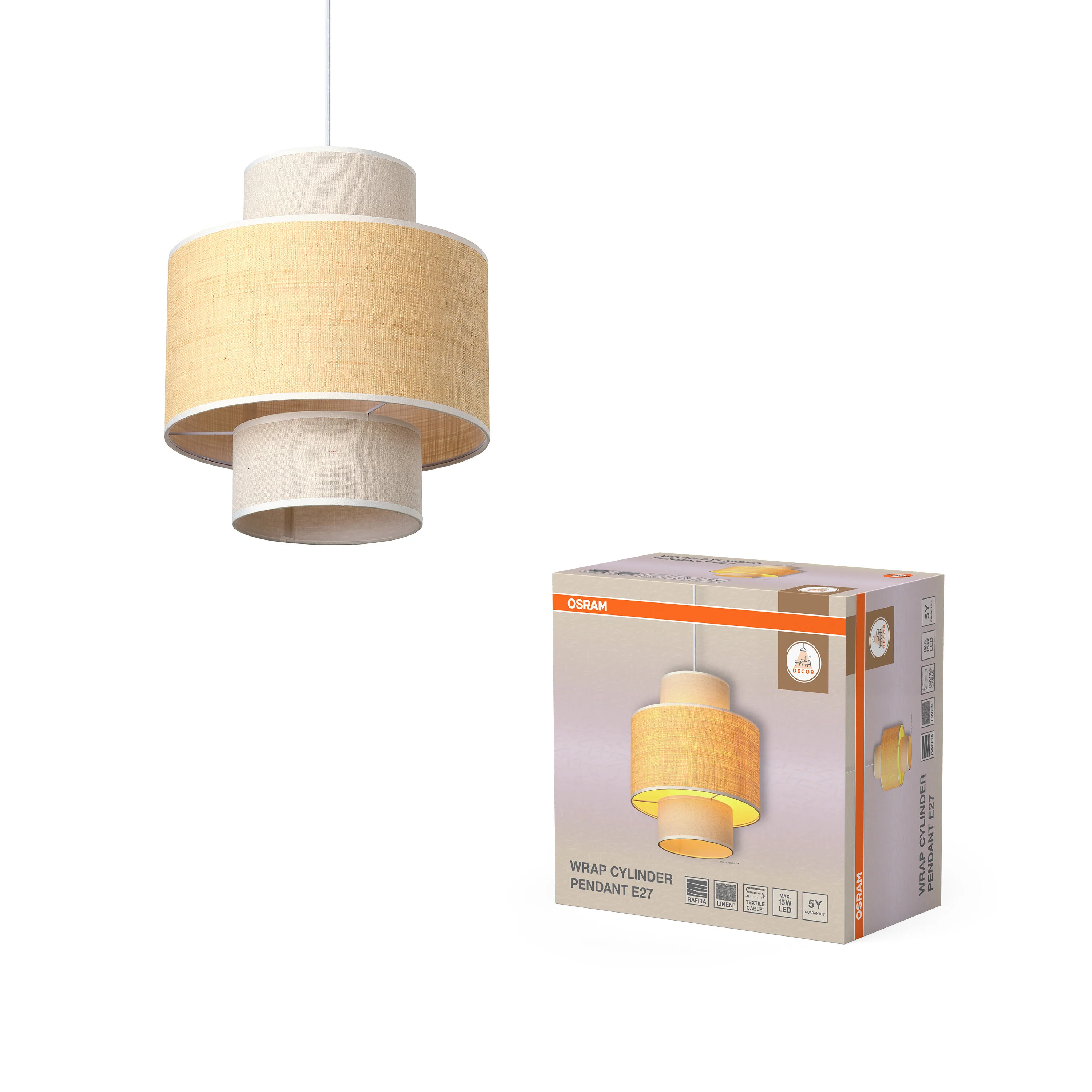 OSRAM Decor Wrap Cylinder Wisząca E27 beżowy - Image 5