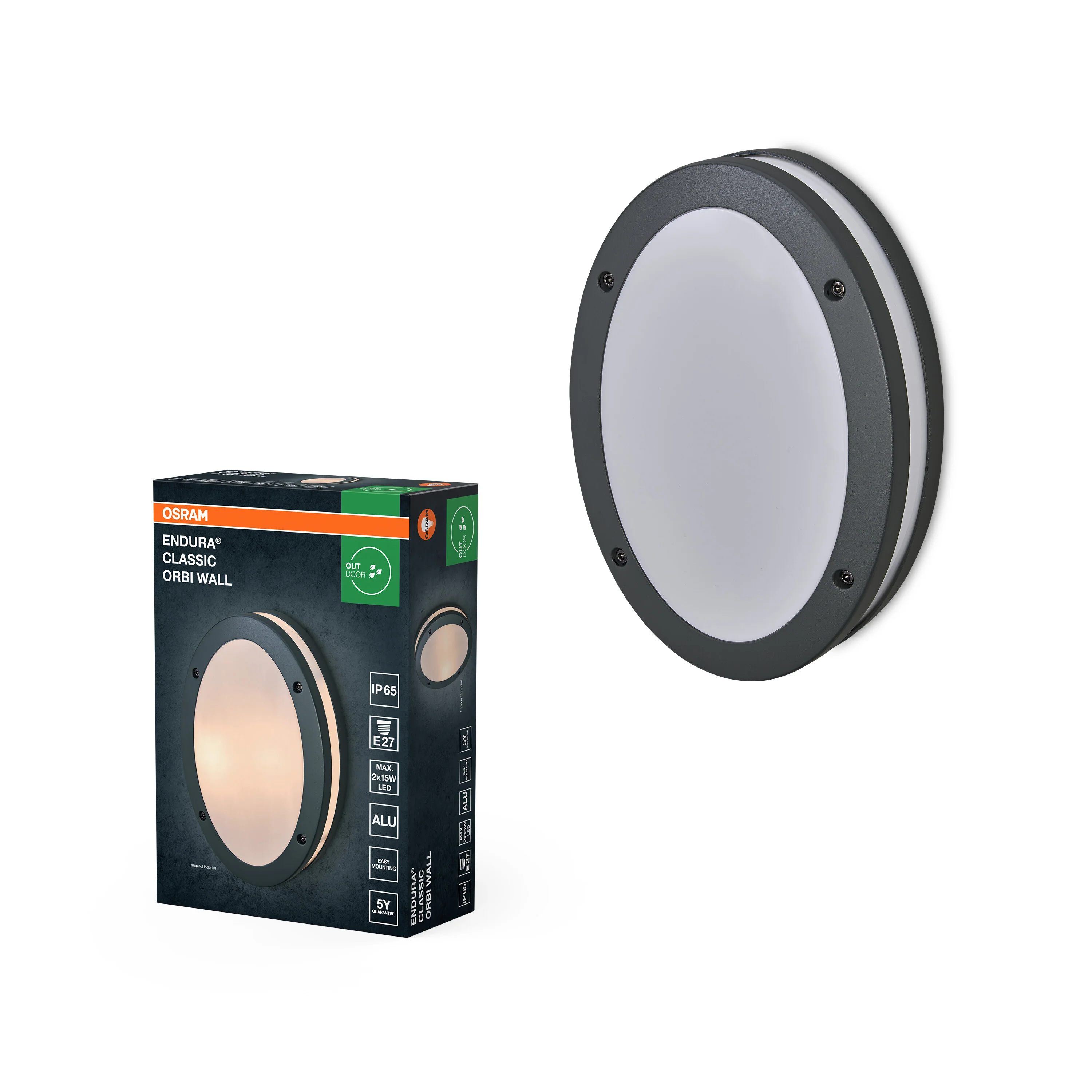 OSRAM Endura Classic IP65 E27 Orbi Kinkiet ciemnoszary - Image 6