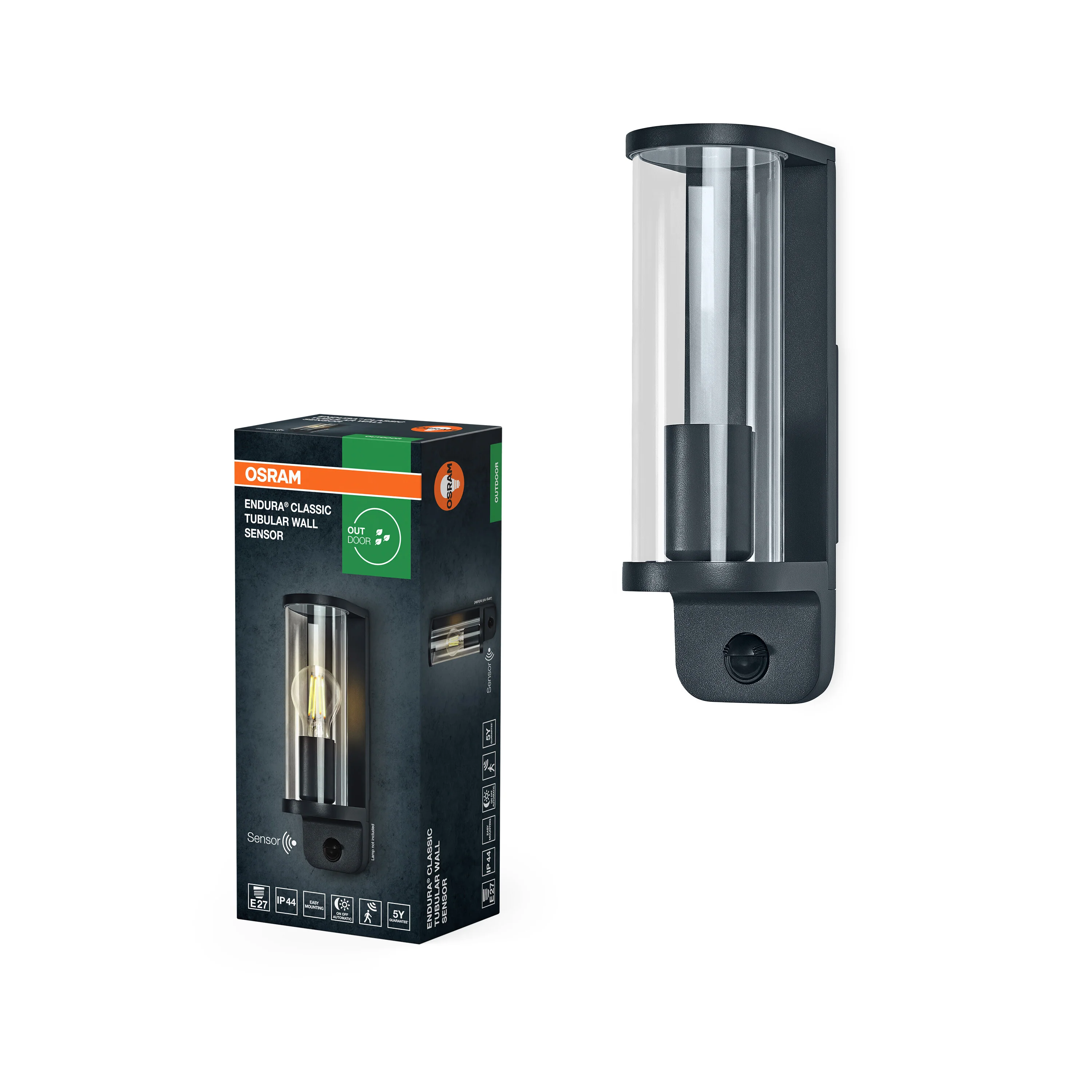 OSRAM ENDURA CLASSIC TUBULARWall Sensor E27 IP44 ciemnoszary - Image 5