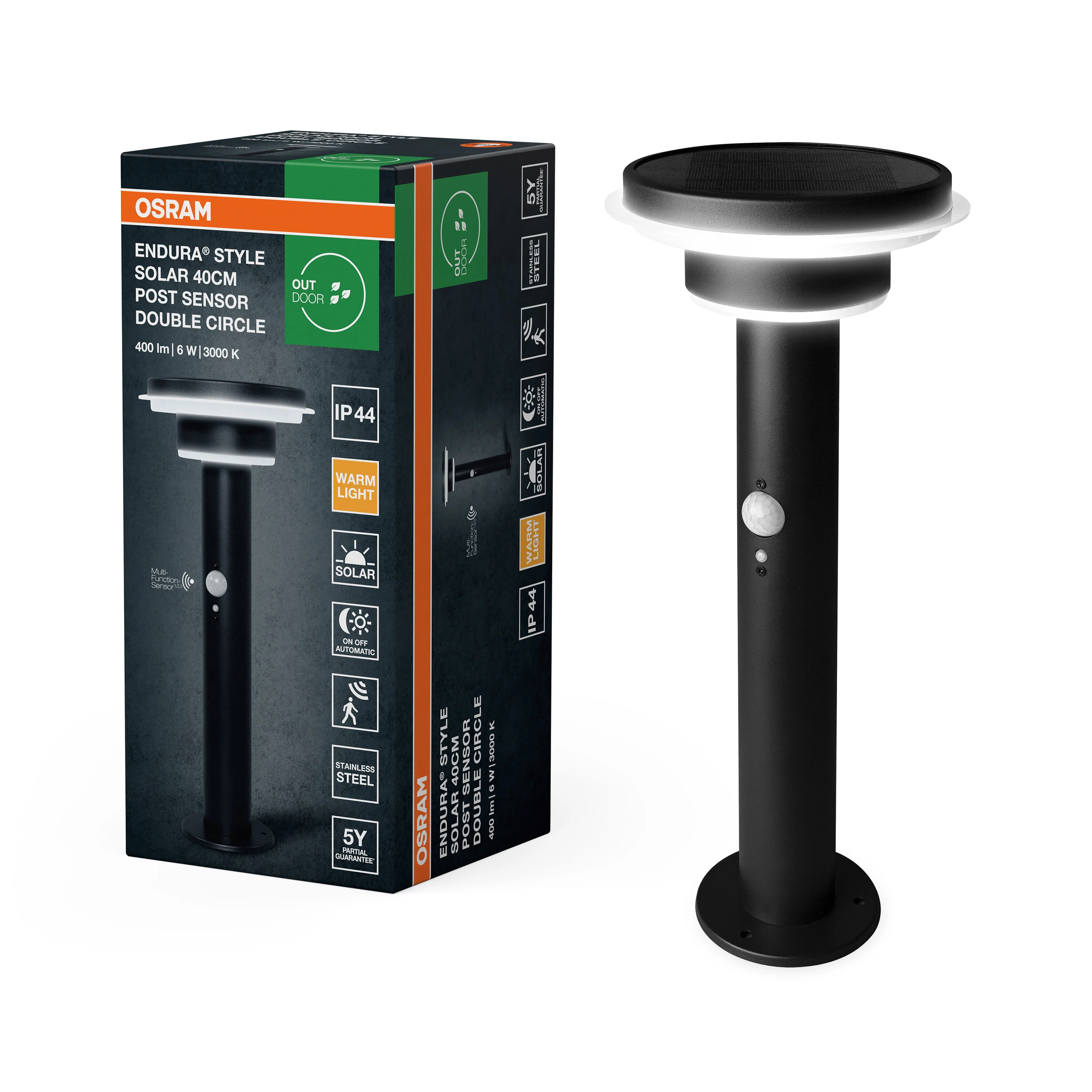 OSRAM ENDURA STYLE SOLAR DOUBLE CIRCLE słupek 40cm 6W czarny - Image 5