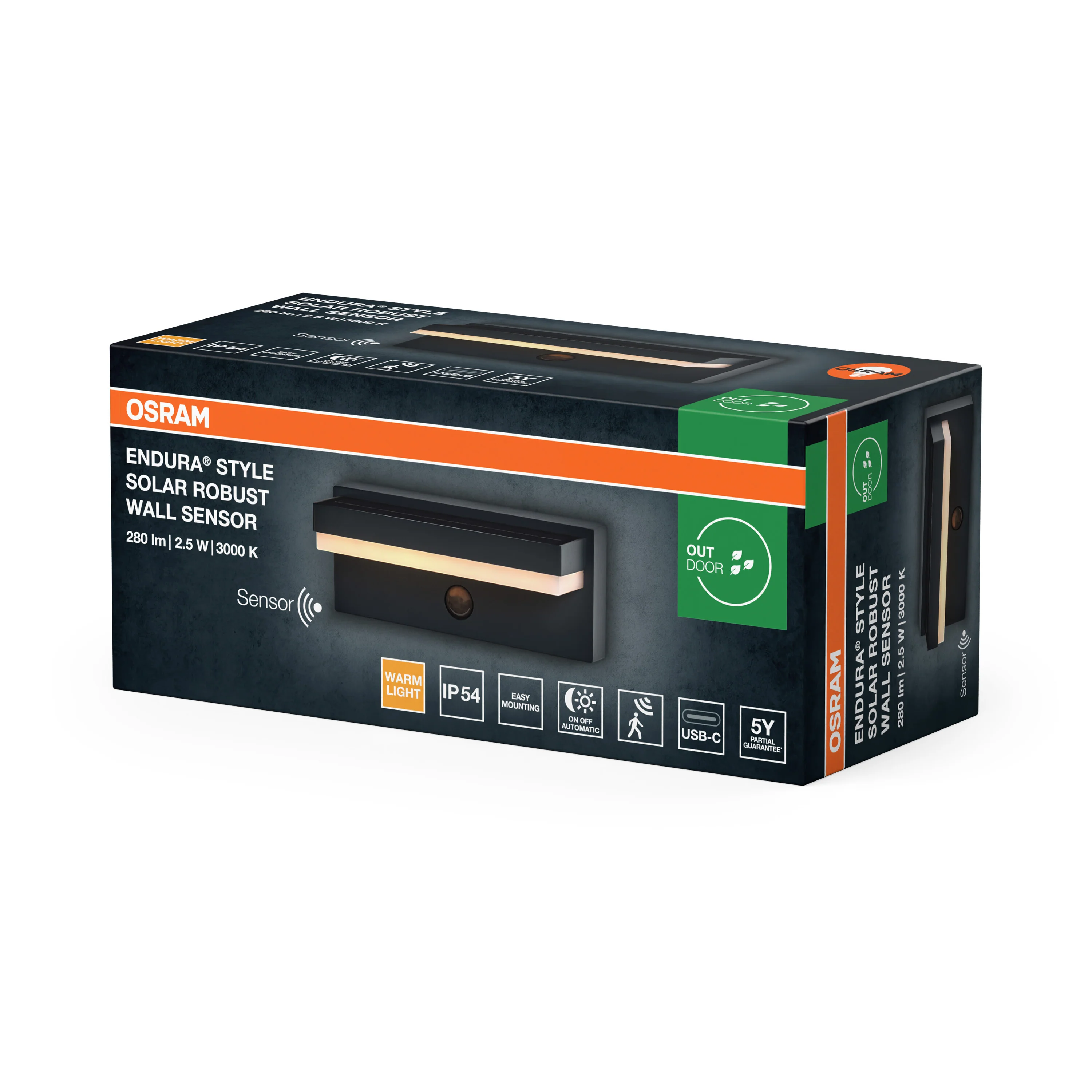 OSRAM ENDURA STYLE SOLAR+USB ROBUST SENSORWall IP54 USB Grey - Image 6
