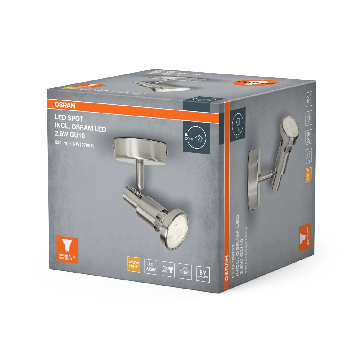 OSRAM LED SPOT BRUSHED SILVER GU10 2.6W 2700 K - Image 2