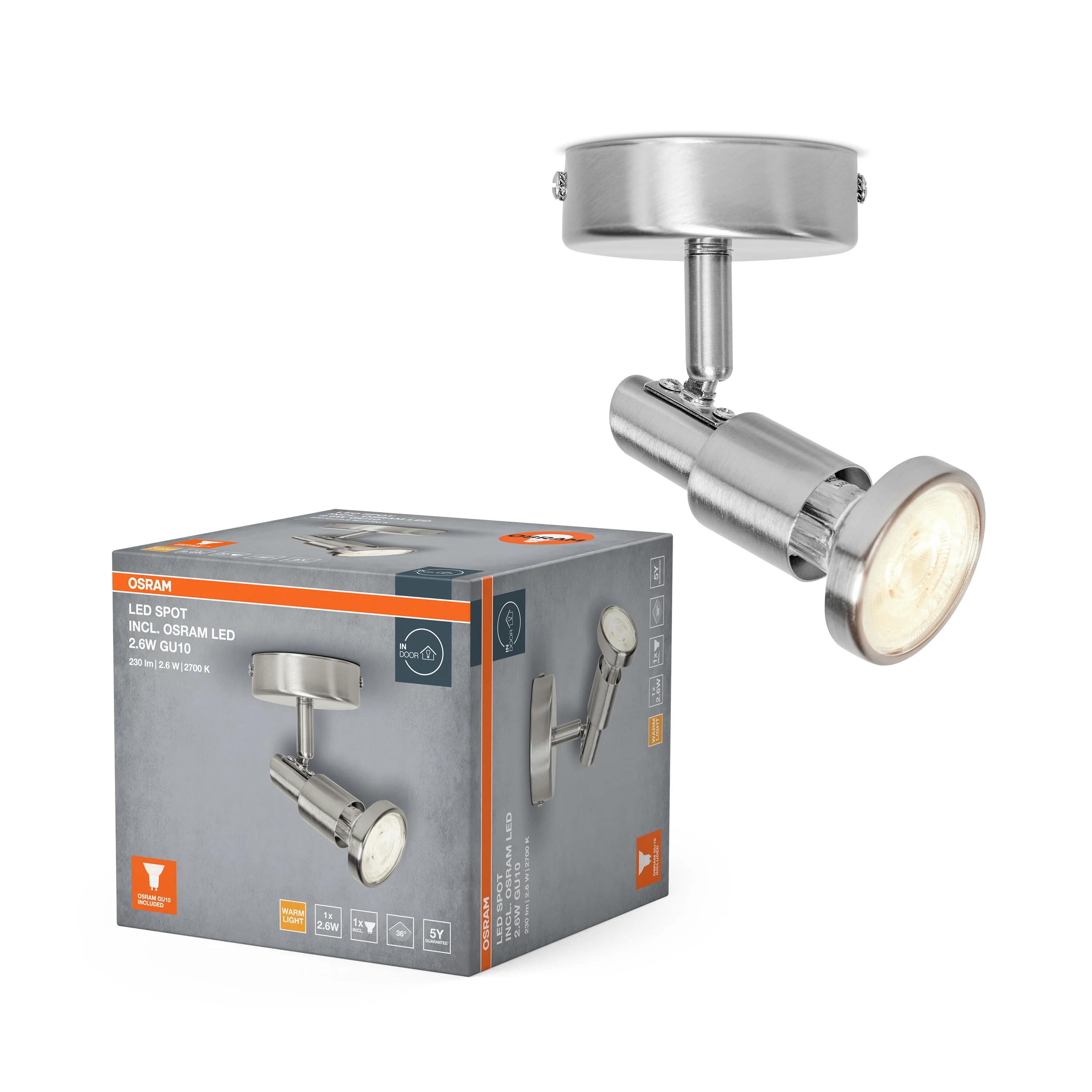 OSRAM LED SPOT BRUSHED SILVER GU10 2.6W 2700 K - Image 4