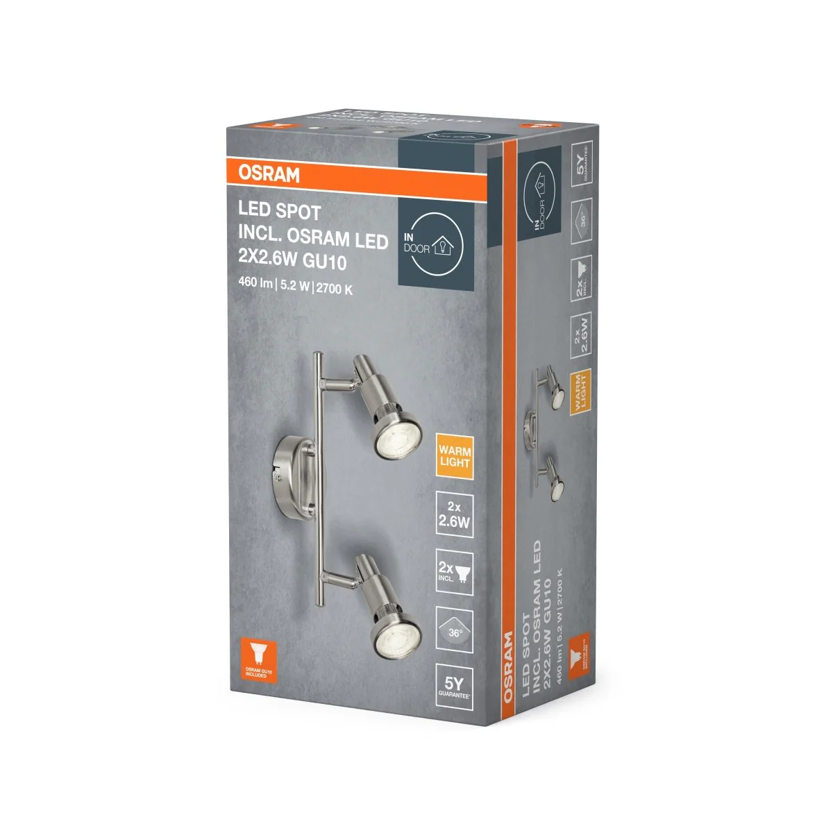 OSRAM LED SPOT BRUSHED SILVER GU10 2 x 2.6W 2700K - Image 2