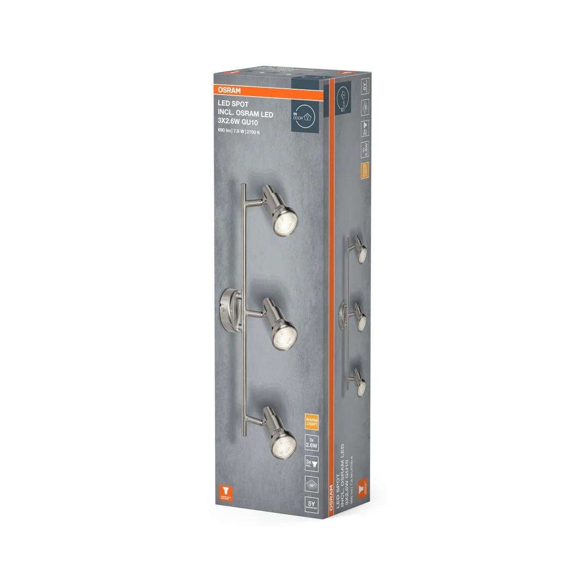OSRAM LED SPOT BRUSHED SILVER GU10 3 x 2.6W 2700K - Image 2