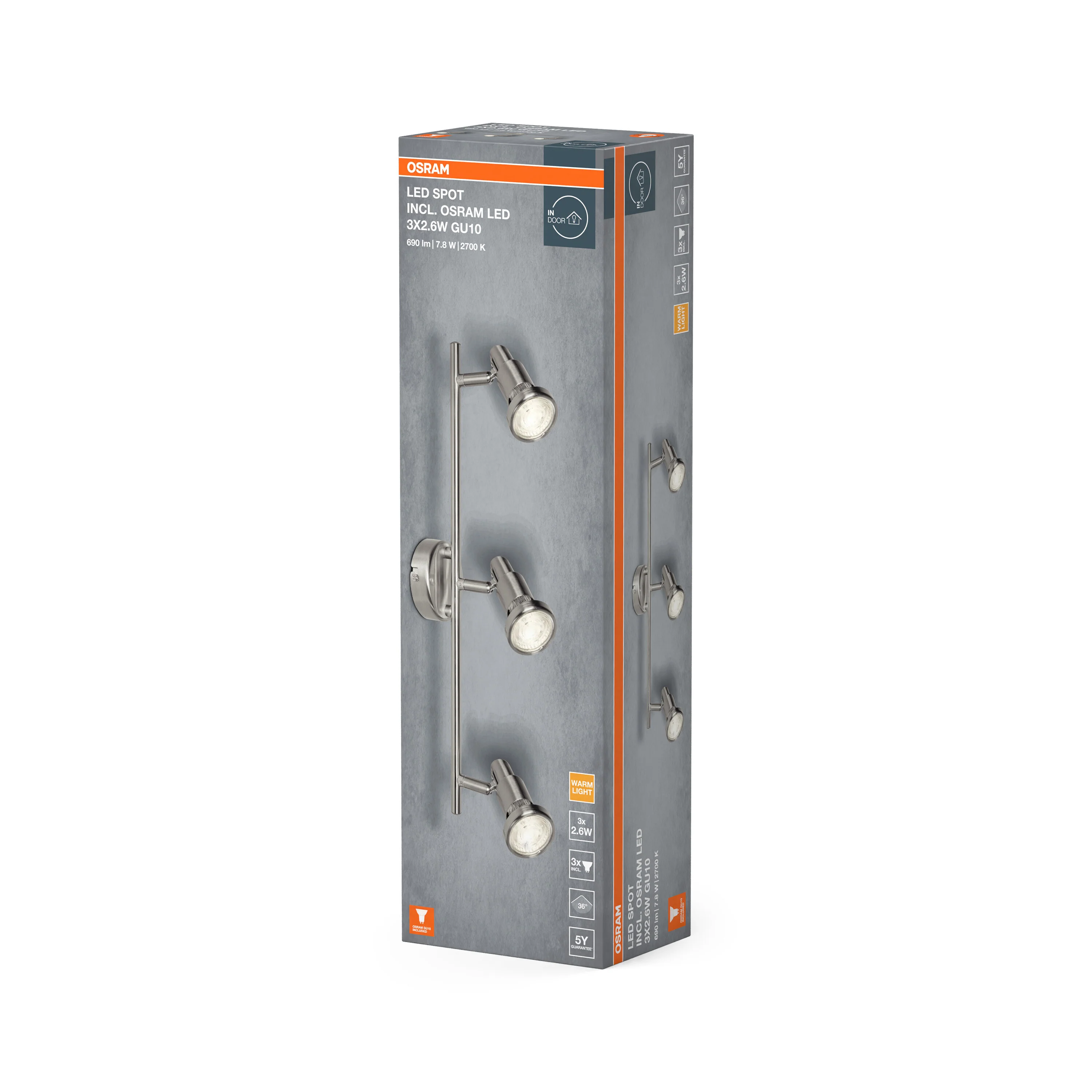 OSRAM LED SPOT BRUSHED SILVER GU10 3 x 2.6W 2700K - Image 5