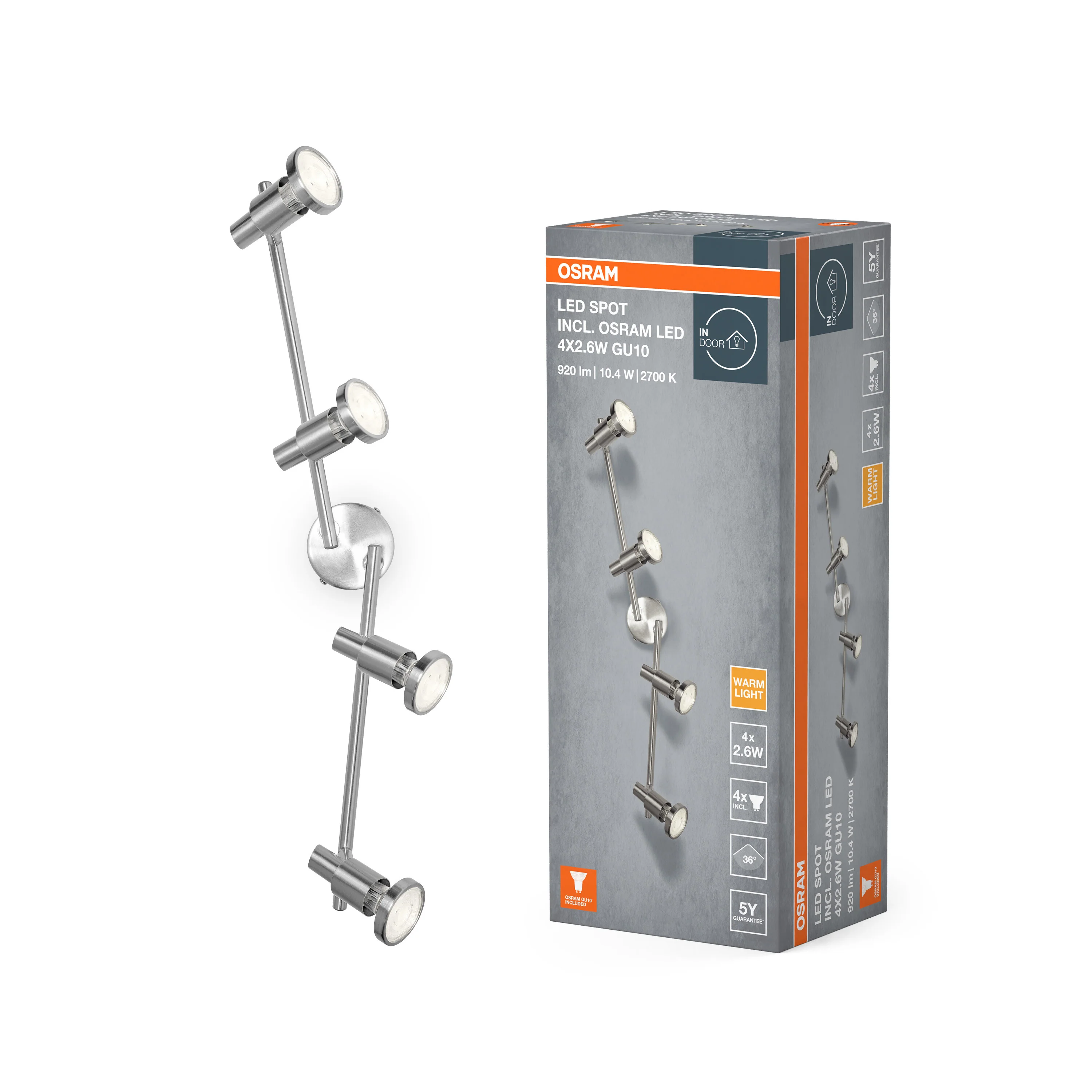 OSRAM LED SPOT BRUSHED SILVER GU10 4 x 2.6W 2700K - Image 4