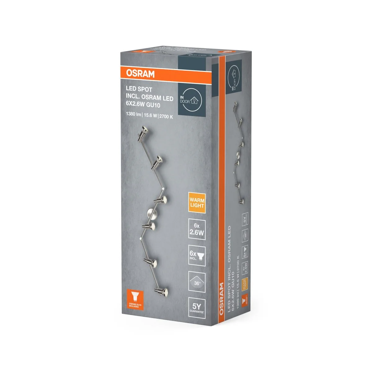 OSRAM LED SPOT BRUSHED SILVER GU10 6 x 2.6W 2700K - Image 2