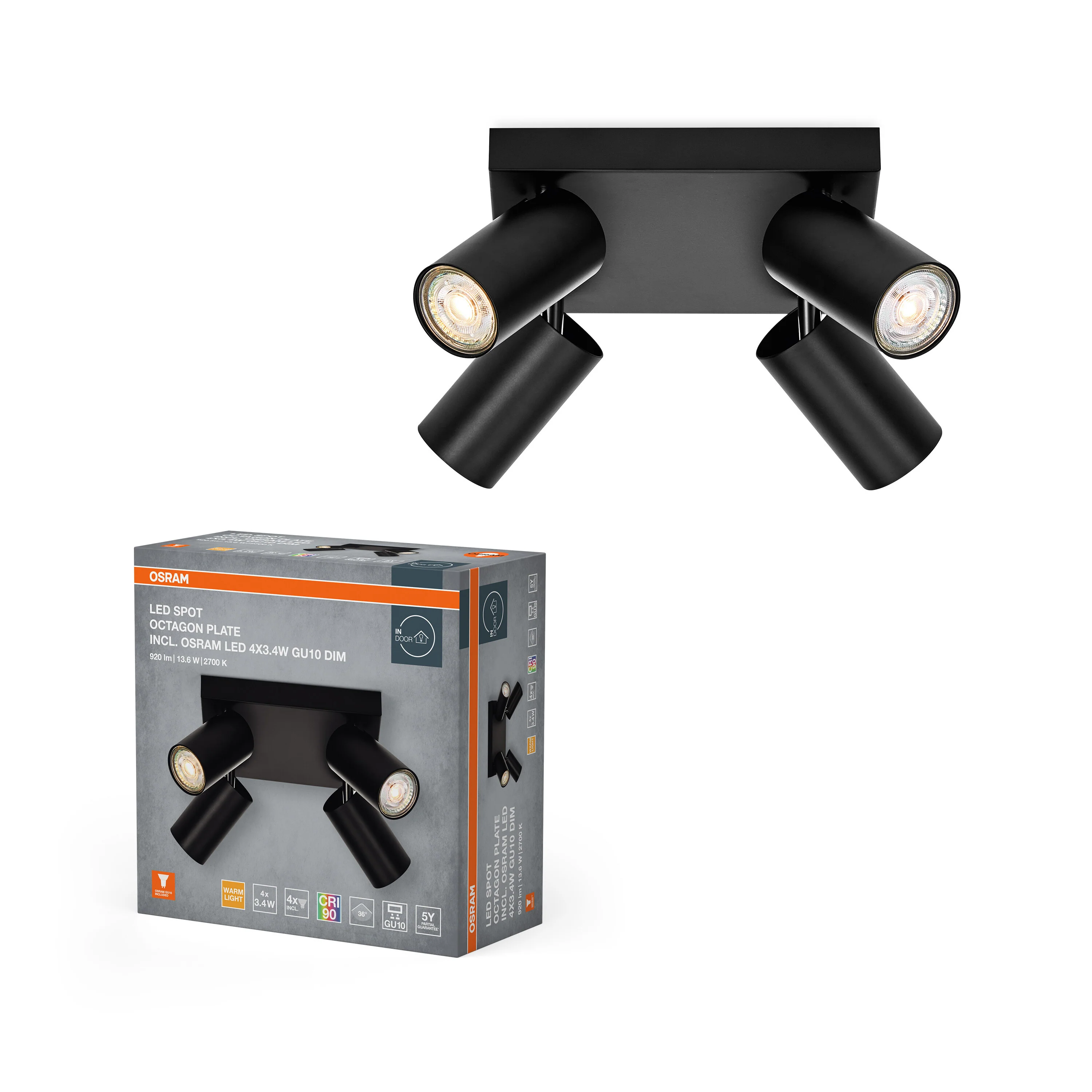 OSRAM LED SPOT OCTAGON czarny płyta 4x3.4W 927 DIM - Image 5