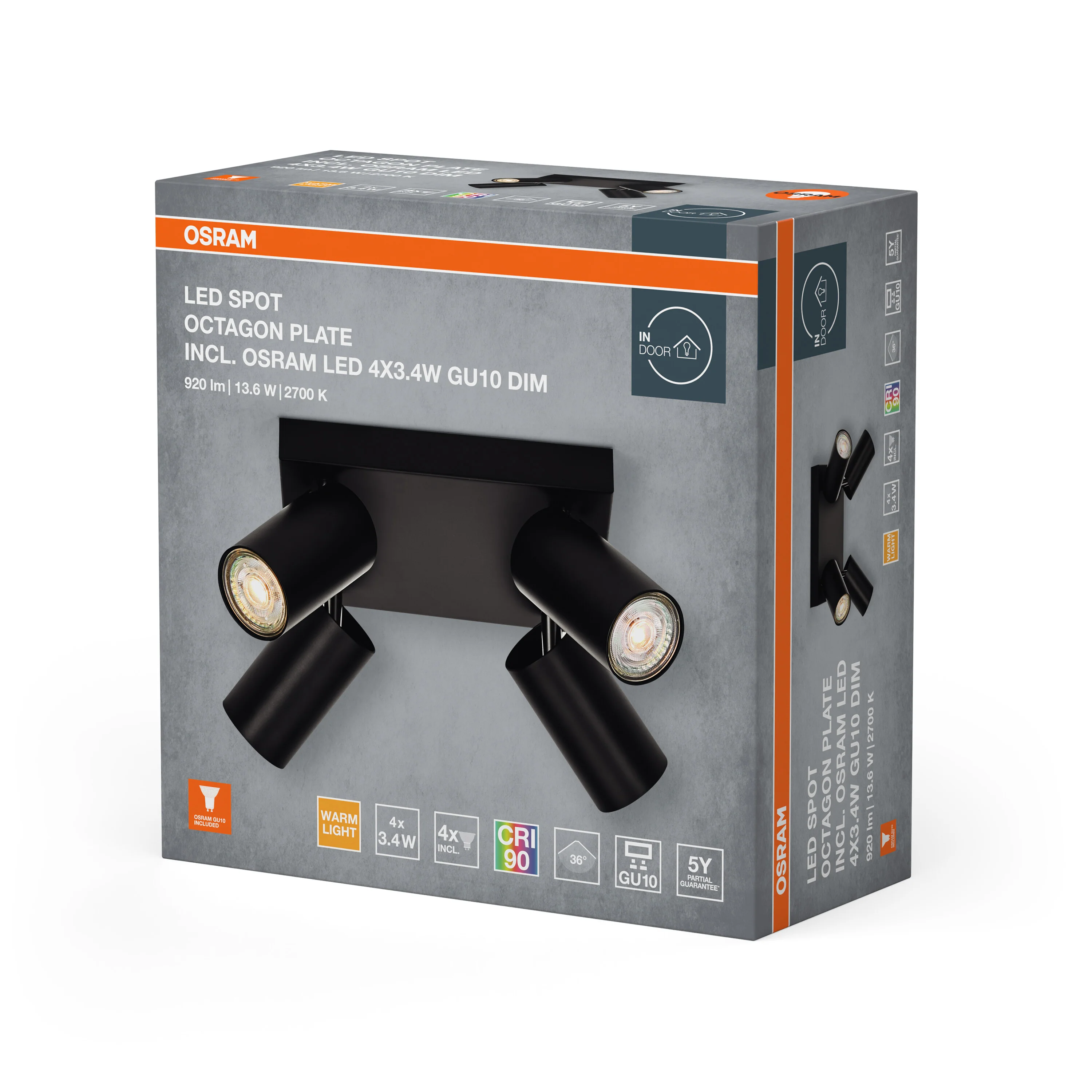 OSRAM LED SPOT OCTAGON czarny płyta 4x3.4W 927 DIM - Image 6