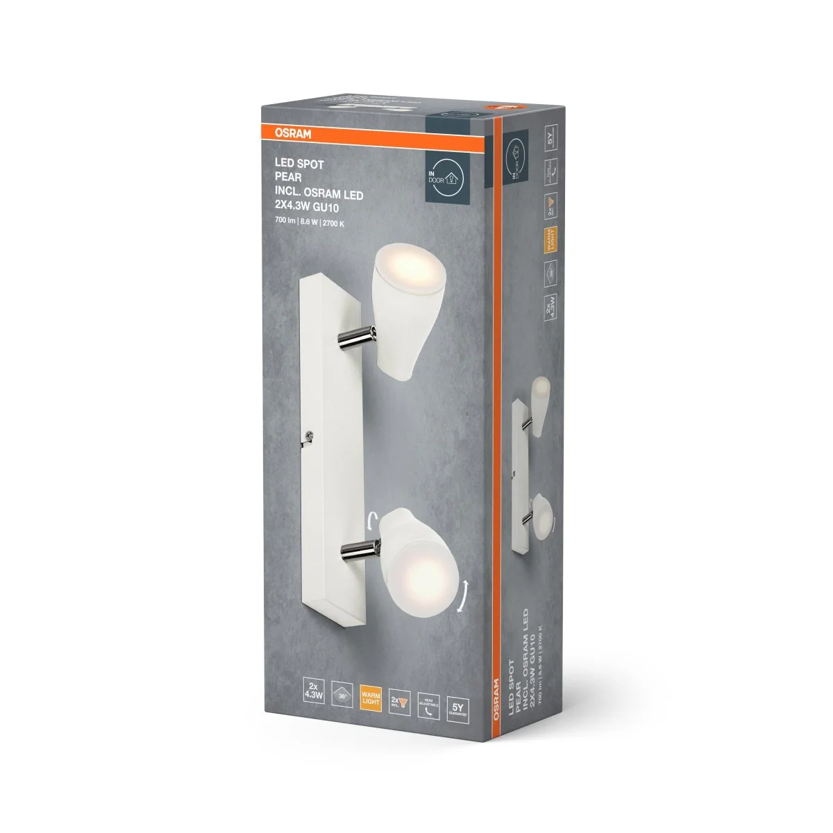 OSRAM LED SPOT PEAR biały 2x4.3W 2700K GU10 - Image 2