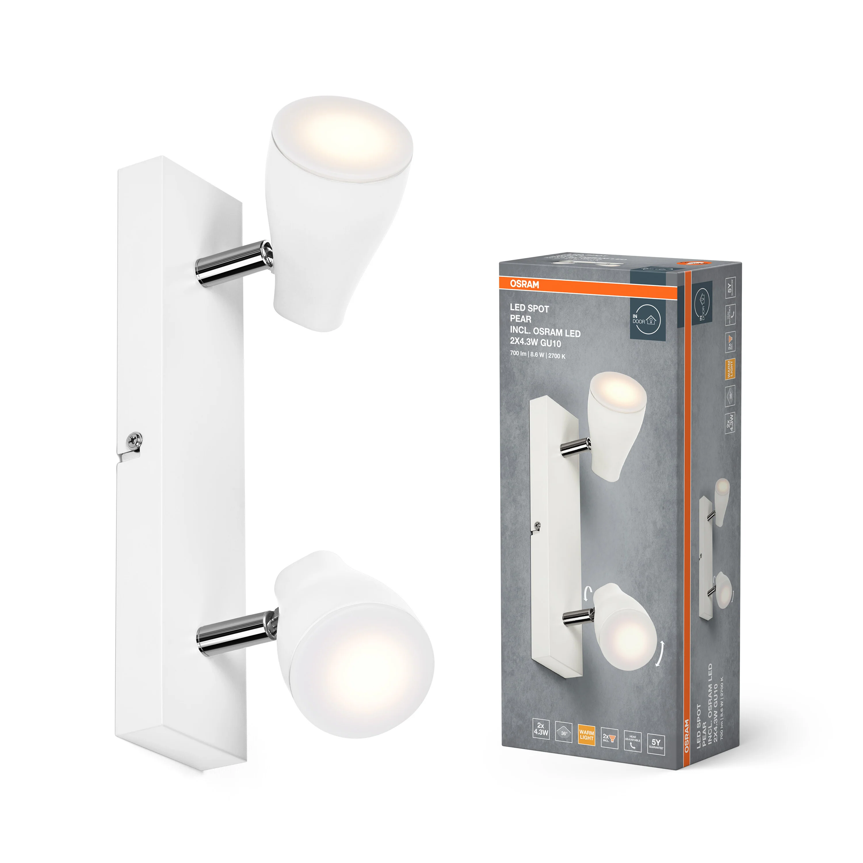 OSRAM LED SPOT PEAR biały 2x4.3W 2700K GU10 - Image 5