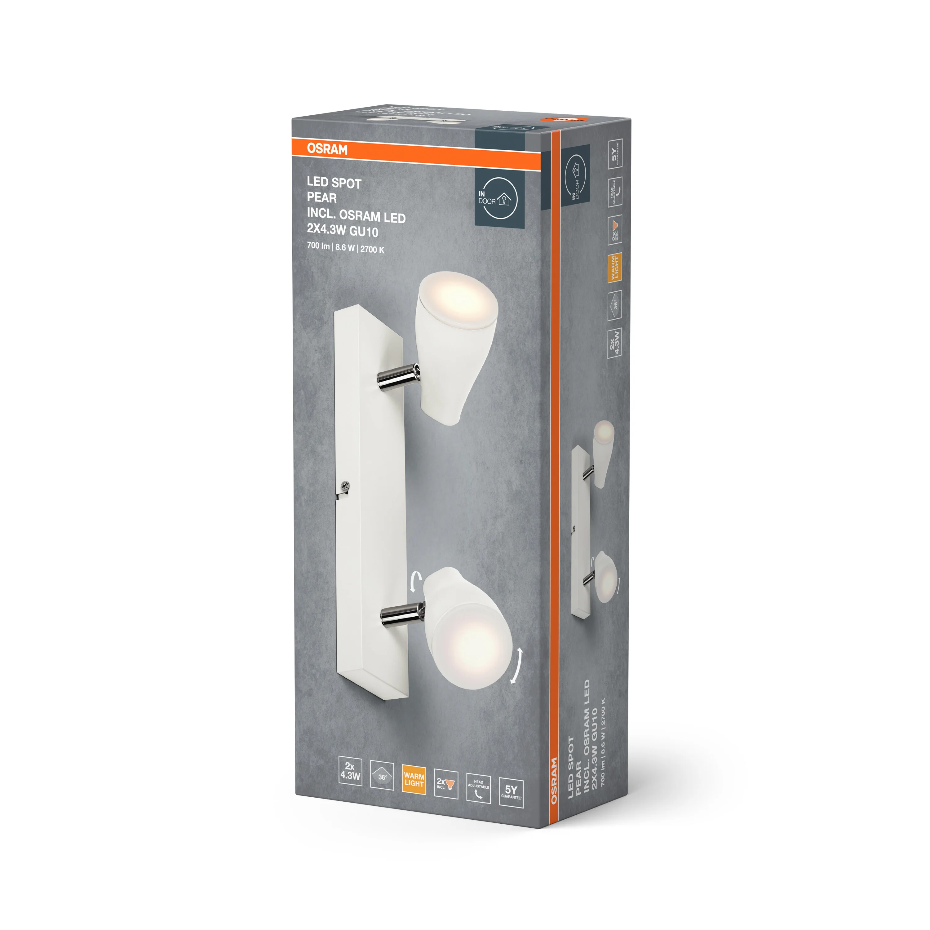 OSRAM LED SPOT PEAR biały 2x4.3W 2700K GU10 - Image 6