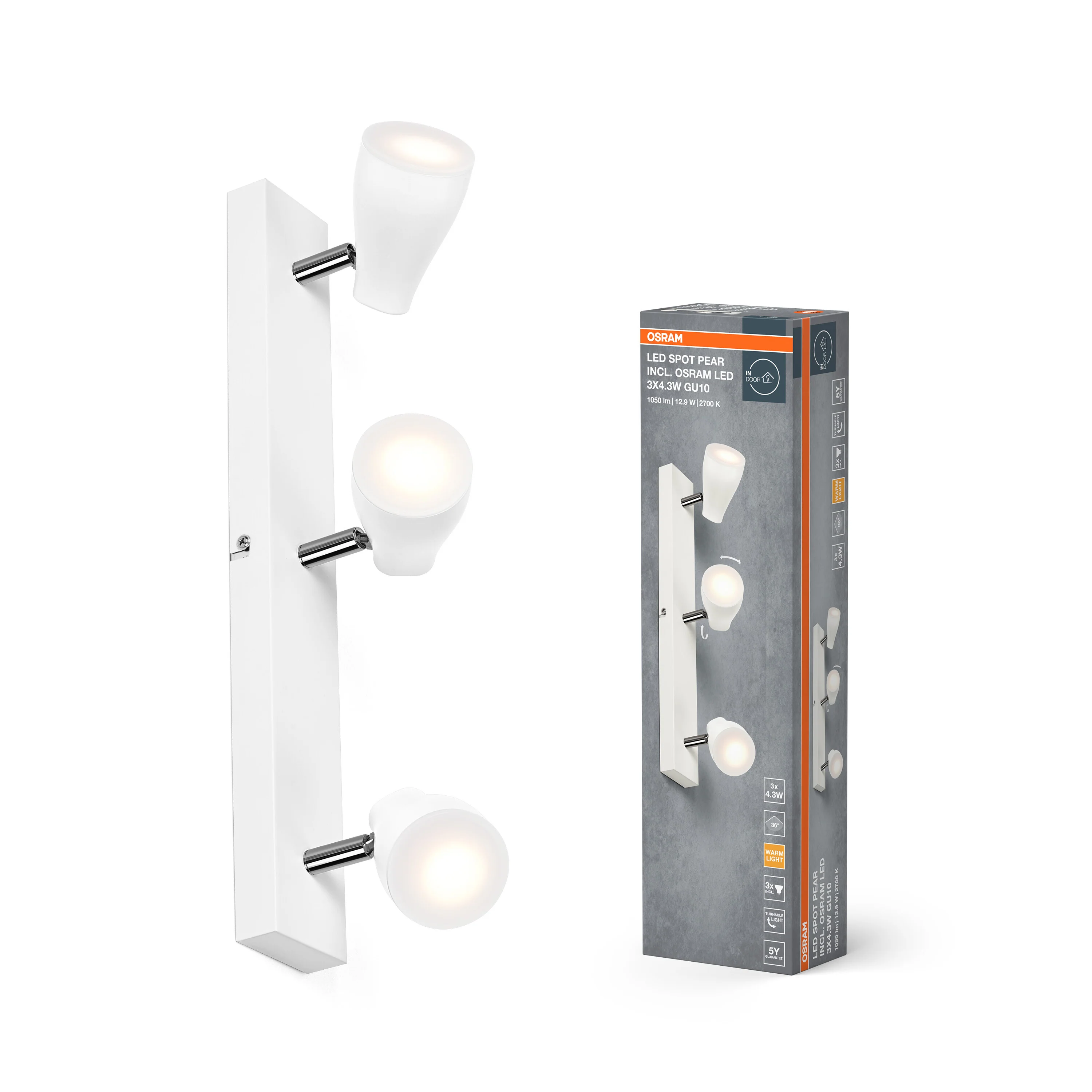 OSRAM LED SPOT PEAR biały 3x4.3W 2700K GU10 - Image 5