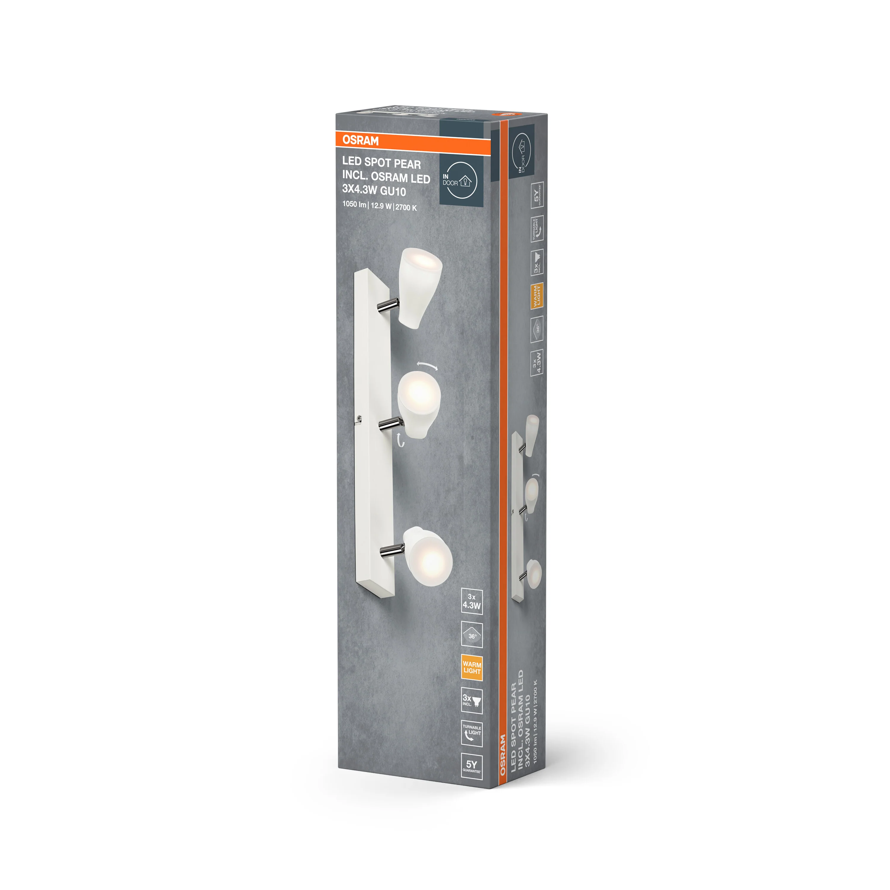 OSRAM LED SPOT PEAR biały 3x4.3W 2700K GU10 - Image 6