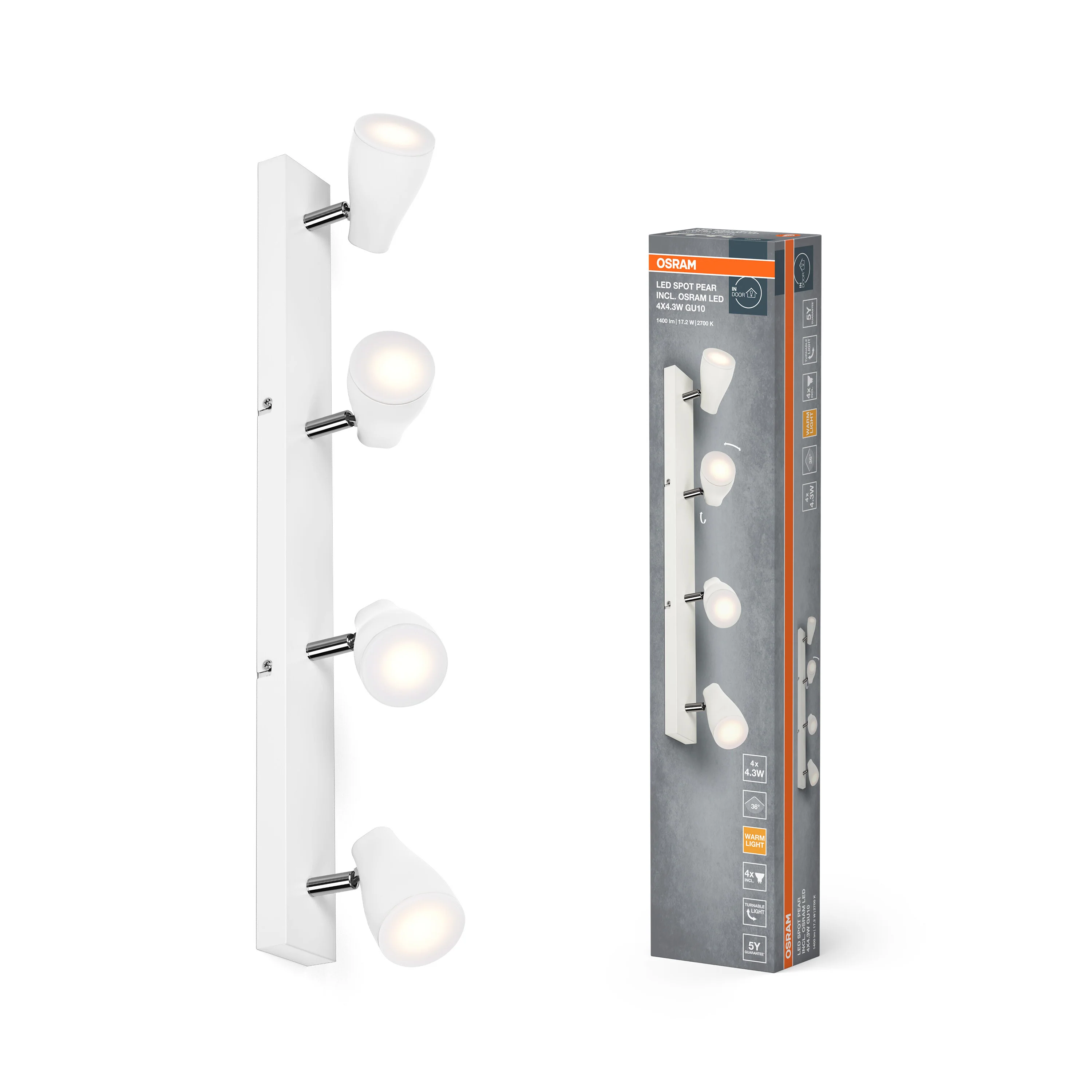 OSRAM LED SPOT PEAR biały 4x4.3W 2700K GU10 - Image 5