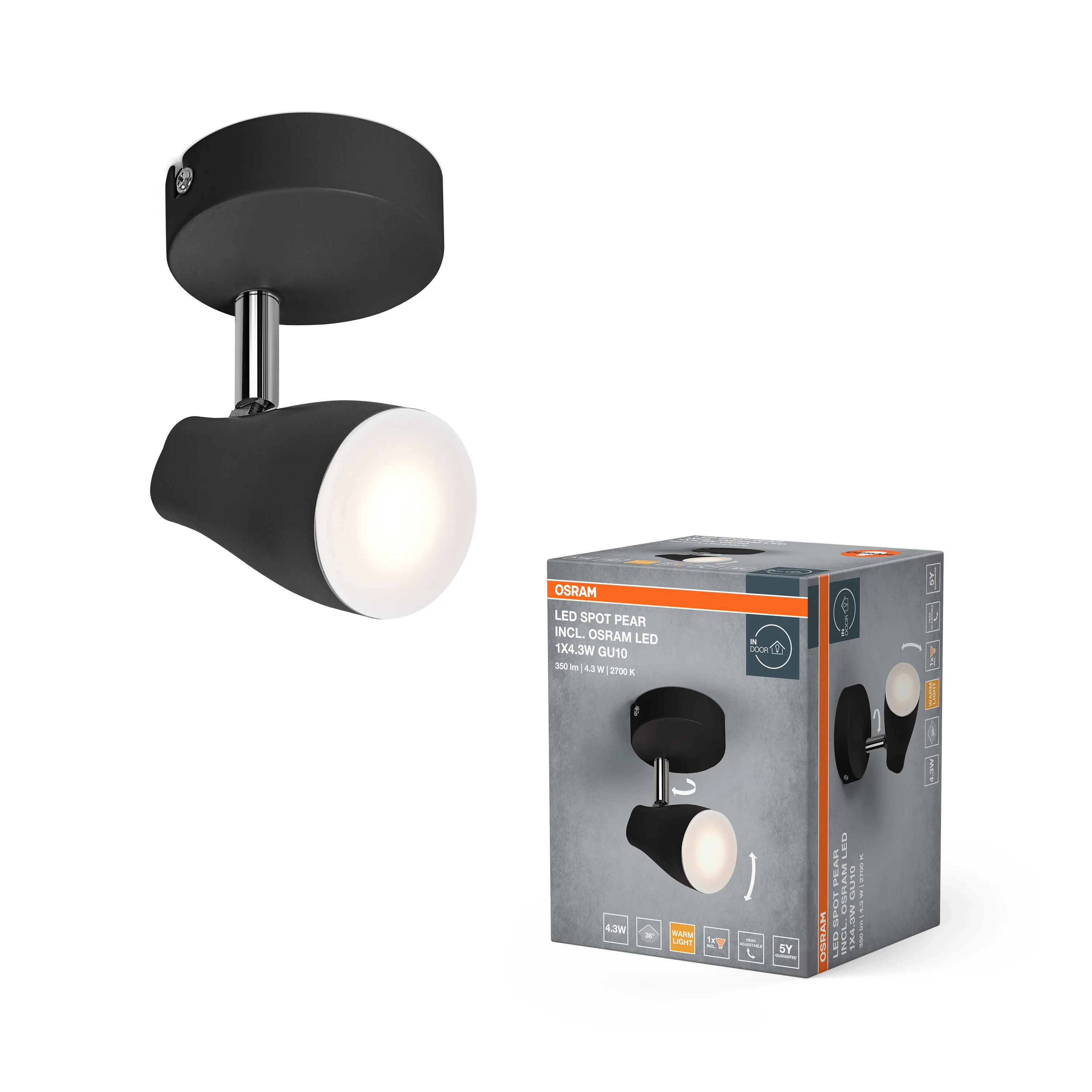 OSRAM LED SPOT PEAR czarny 1x4.3W 2700K GU10 - Image 5