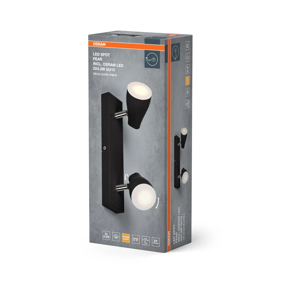 OSRAM LED SPOT PEAR czarny 2x4.3W 2700K GU10 - Image 2