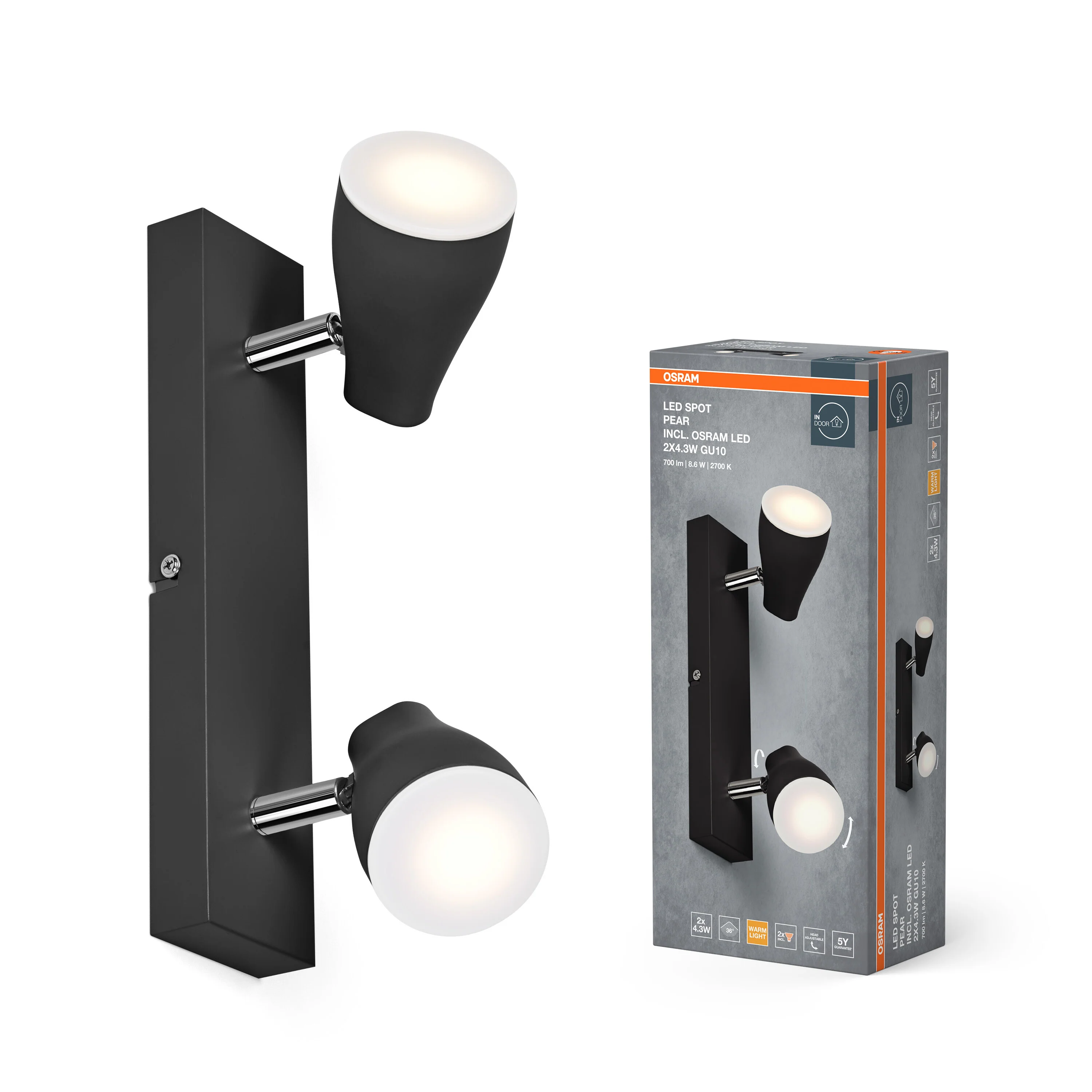 OSRAM LED SPOT PEAR czarny 2x4.3W 2700K GU10 - Image 5