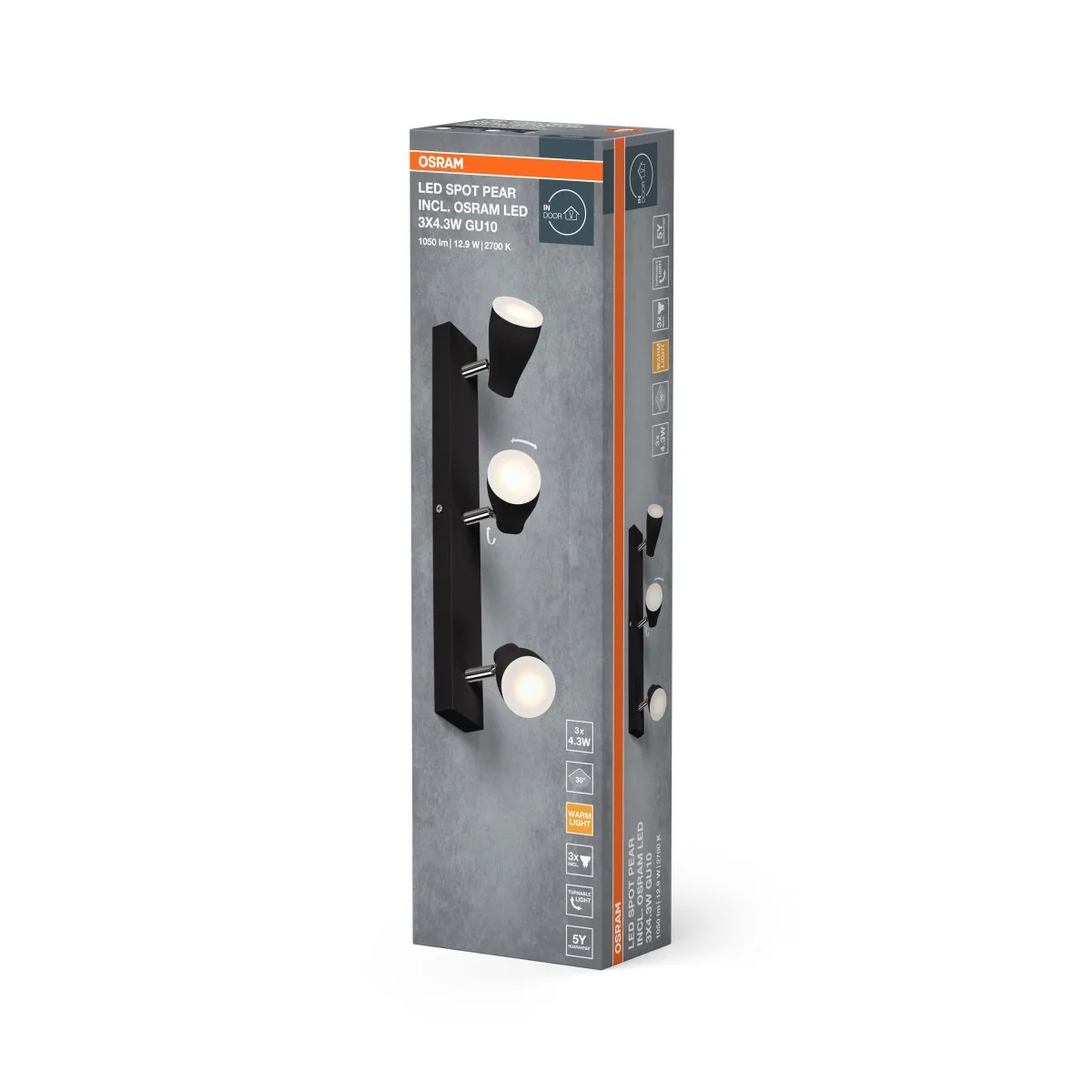 OSRAM LED SPOT PEAR czarny 3x4.3W 2700K GU10 - Image 2