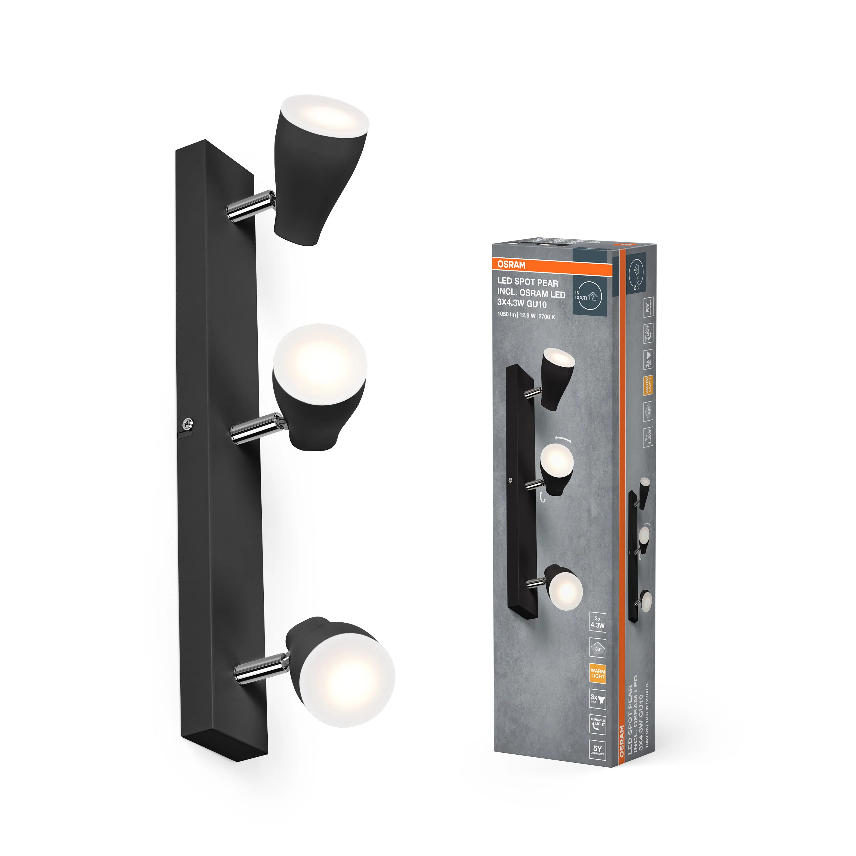 OSRAM LED SPOT PEAR czarny 3x4.3W 2700K GU10 - Image 5