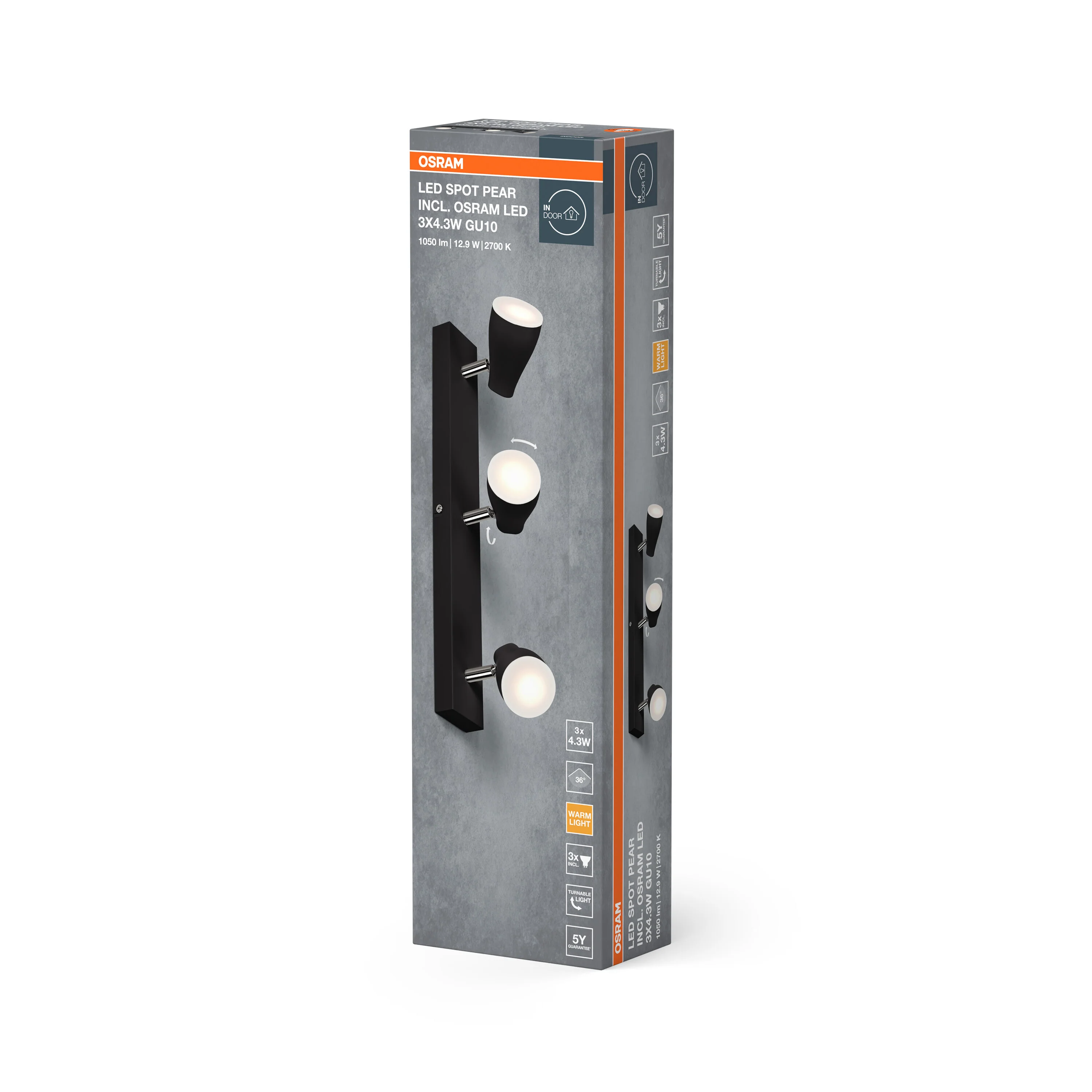 OSRAM LED SPOT PEAR czarny 3x4.3W 2700K GU10 - Image 6
