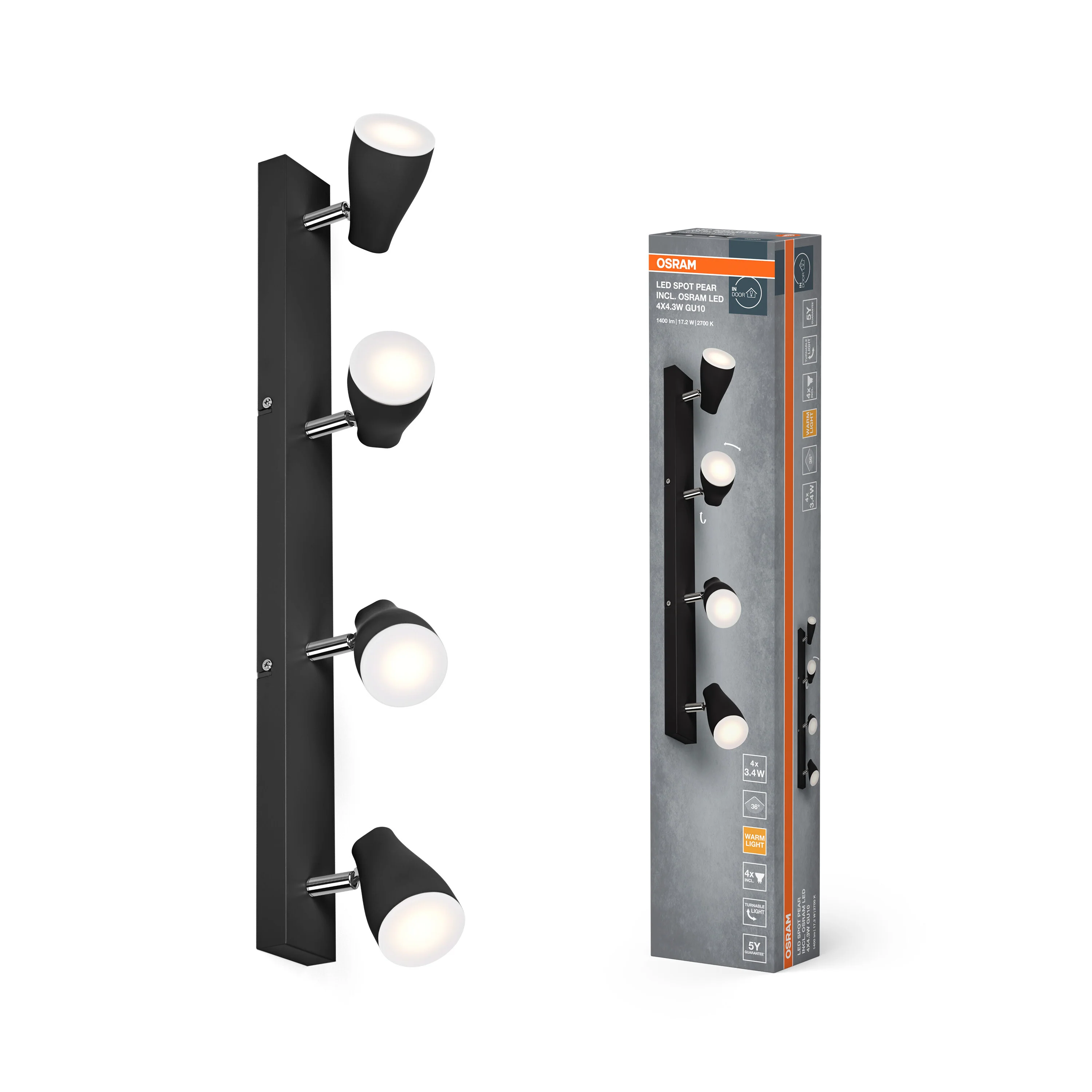 OSRAM LED SPOT PEAR czarny 4x4.3W 2700K GU10 - Image 5