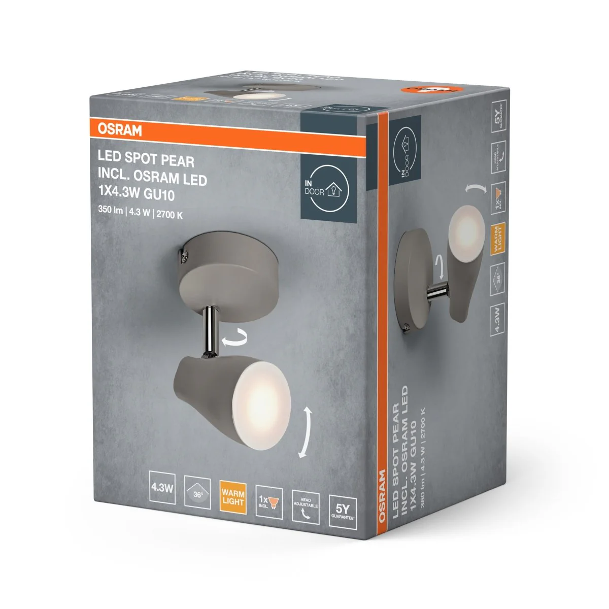 OSRAM LED SPOT PEAR szary 1x4.3W 2700K GU10 - Image 2