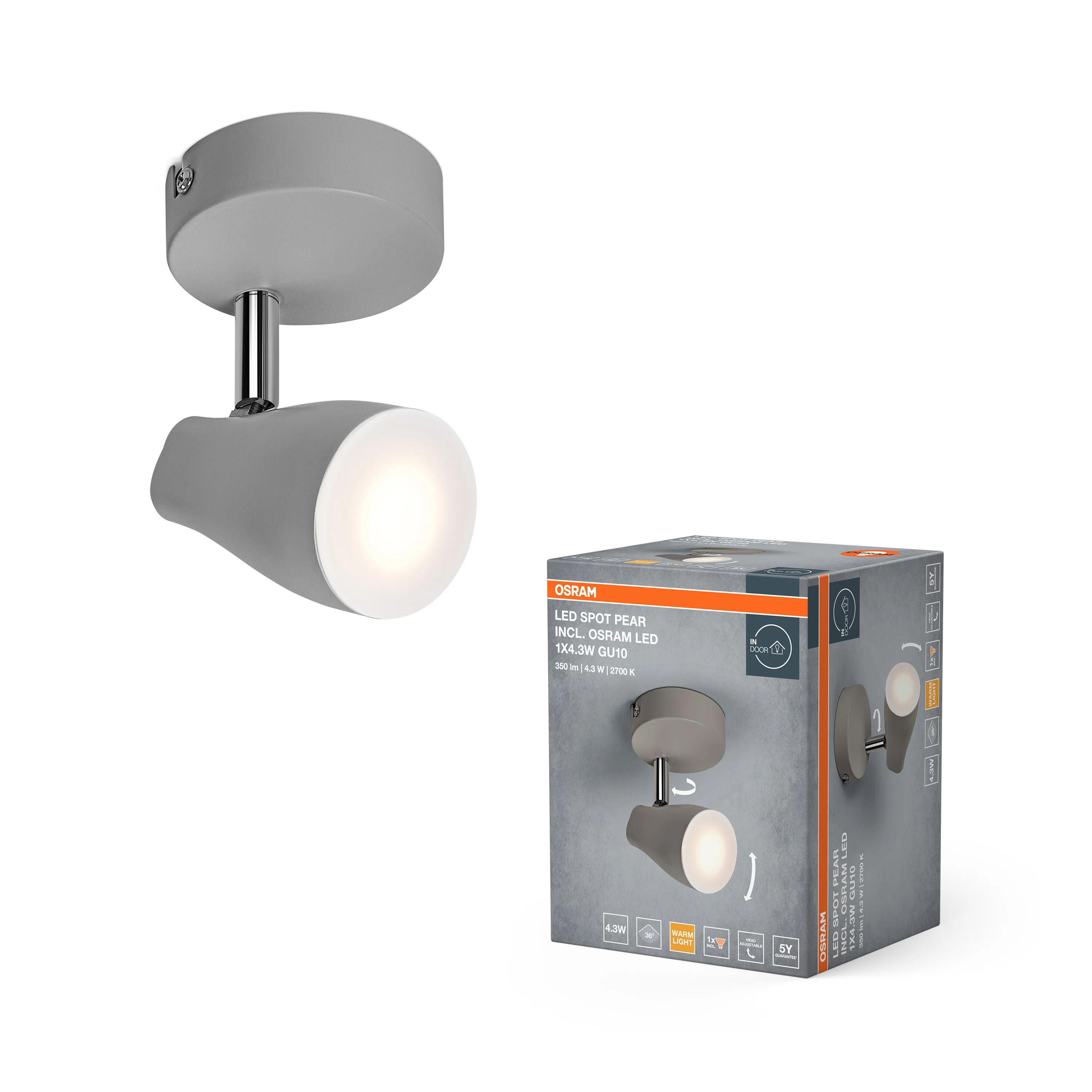 OSRAM LED SPOT PEAR szary 1x4.3W 2700K GU10 - Image 5