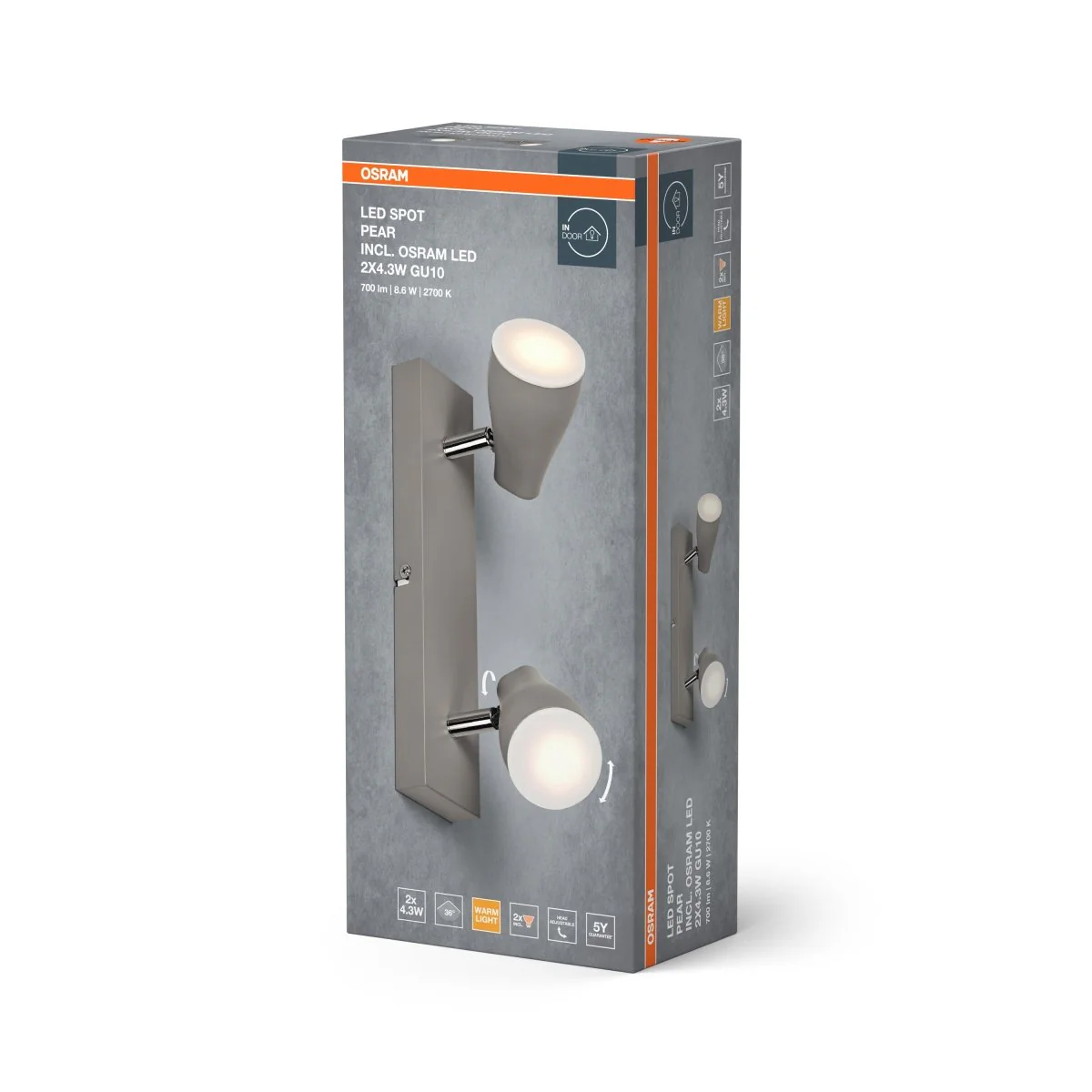 OSRAM LED SPOT PEAR szary 2x4.3W 2700K GU10 - Image 2