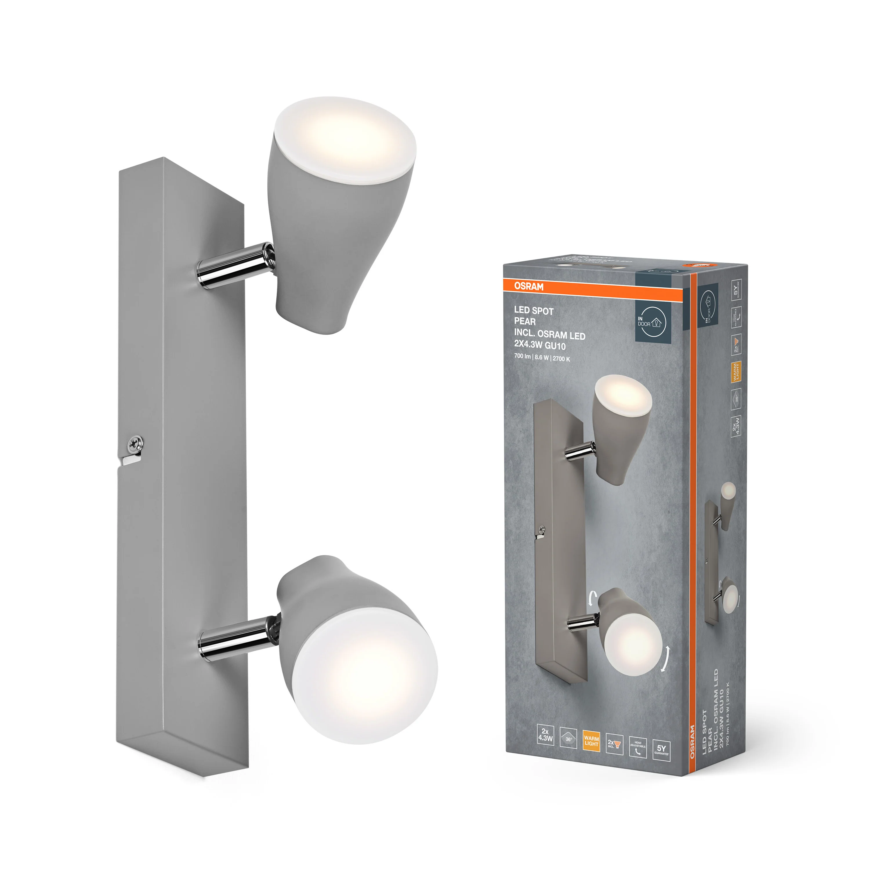 OSRAM LED SPOT PEAR szary 2x4.3W 2700K GU10 - Image 5