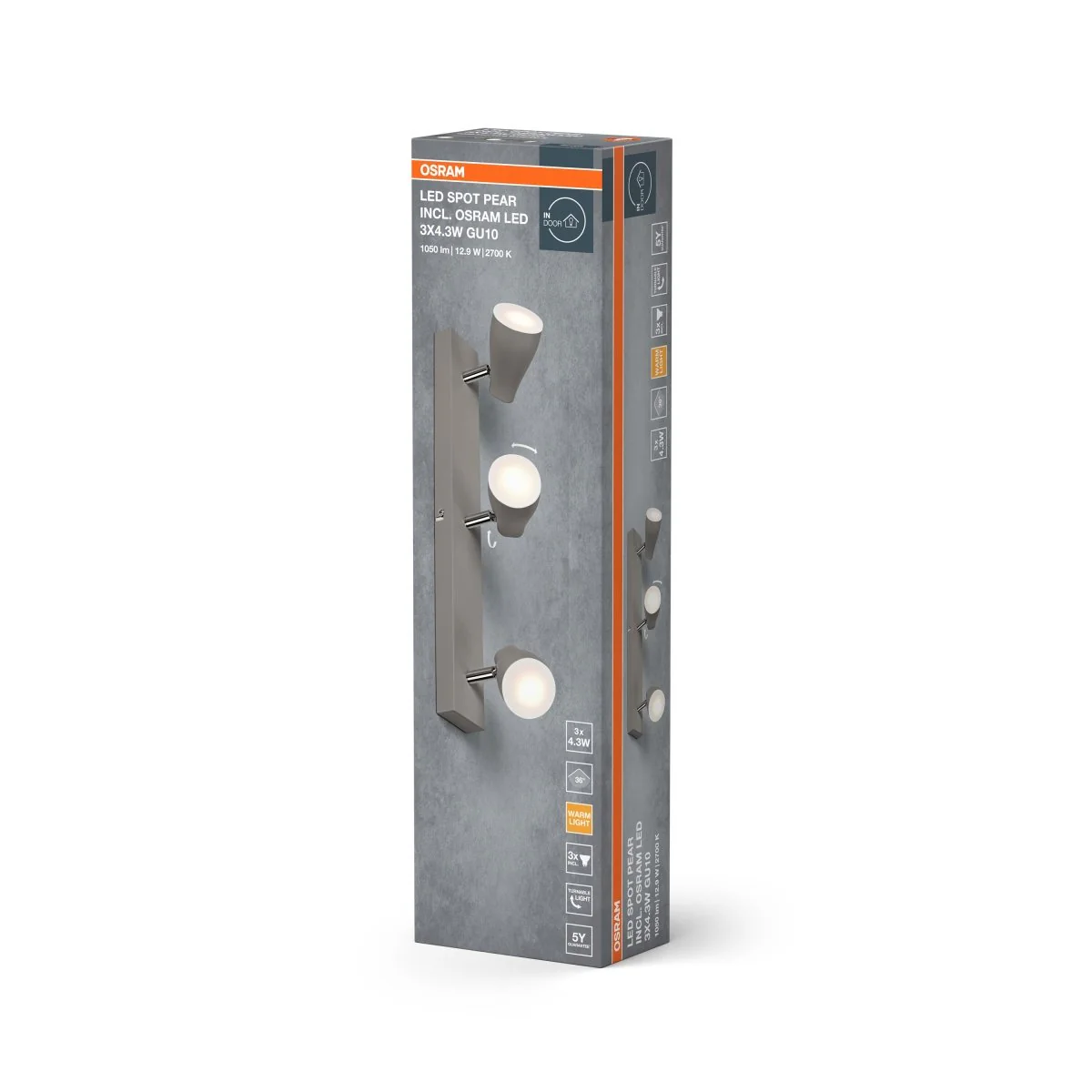 OSRAM LED SPOT PEAR szary 3x4.3W 2700K GU10 - Image 2