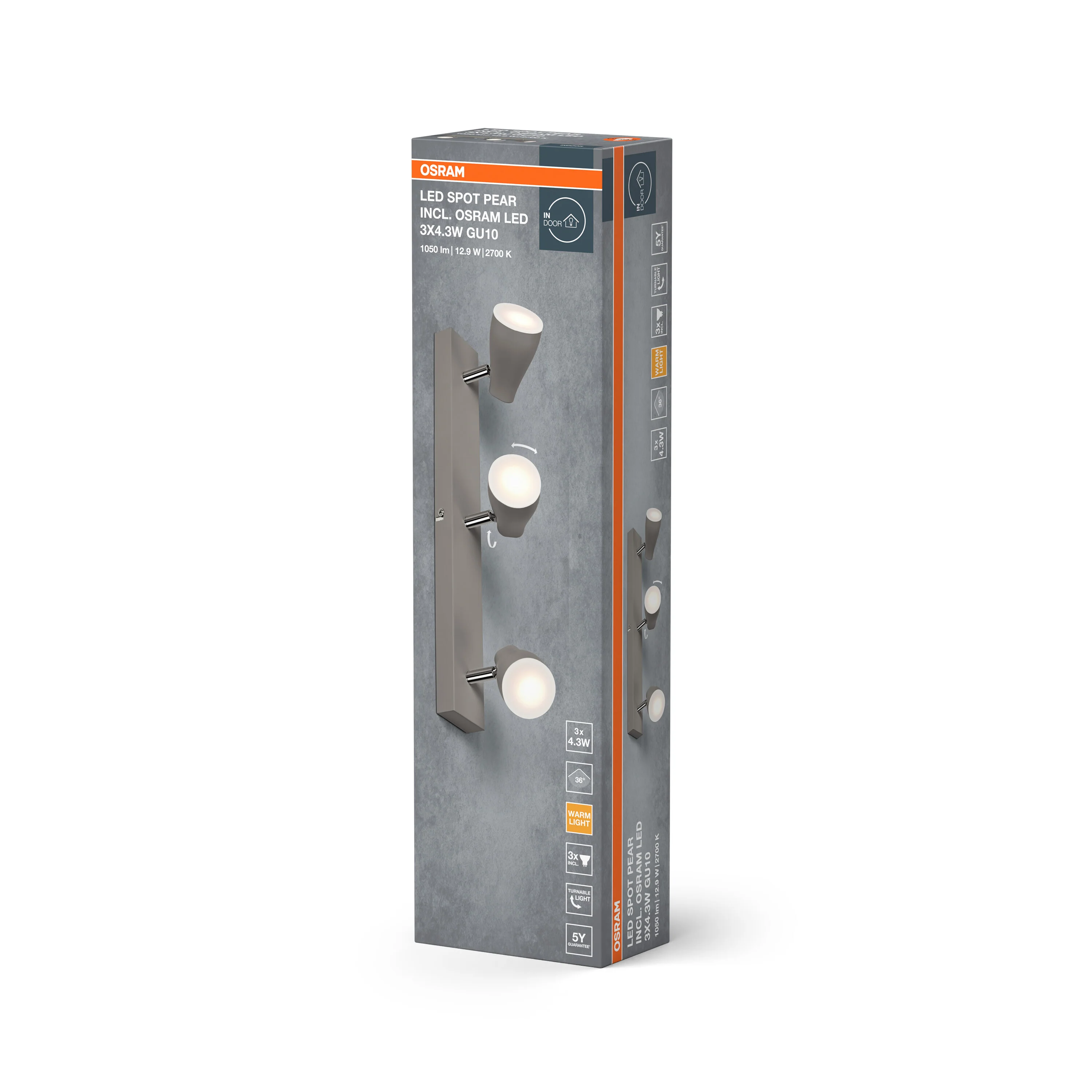 OSRAM LED SPOT PEAR szary 3x4.3W 2700K GU10 - Image 6