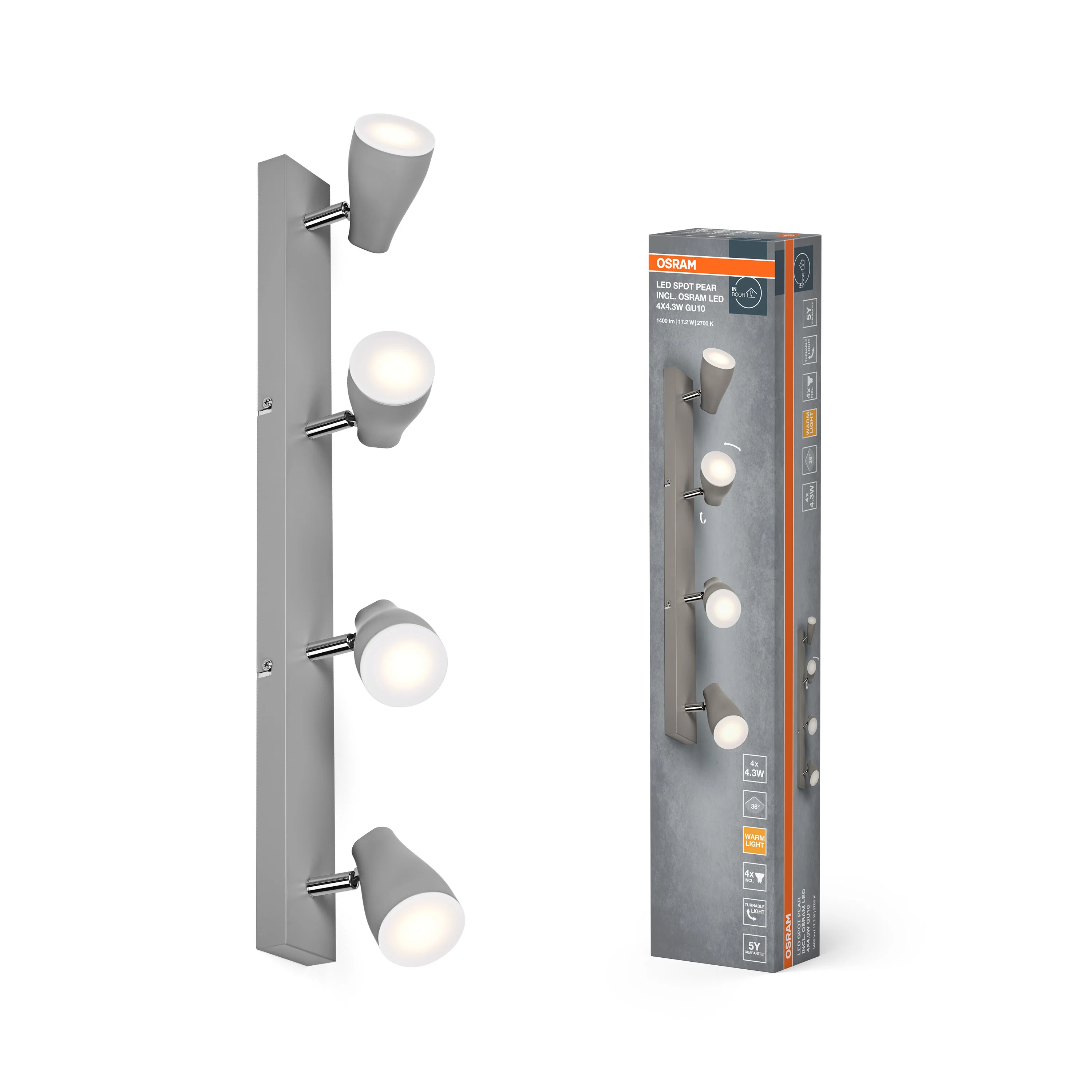 OSRAM LED SPOT PEAR szary 4x4.3W 2700K GU10 - Image 5