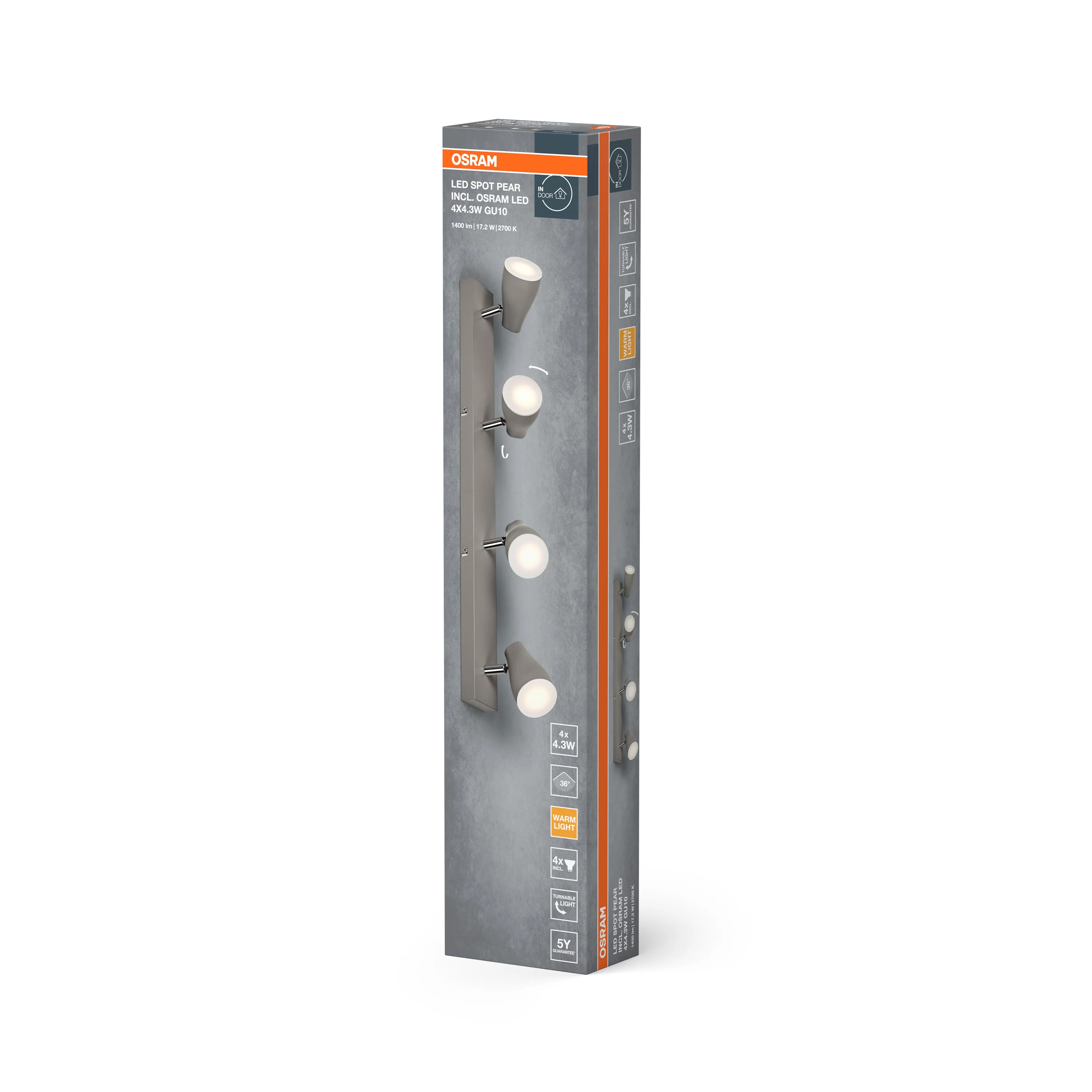 OSRAM LED SPOT PEAR szary 4x4.3W 2700K GU10 - Image 6