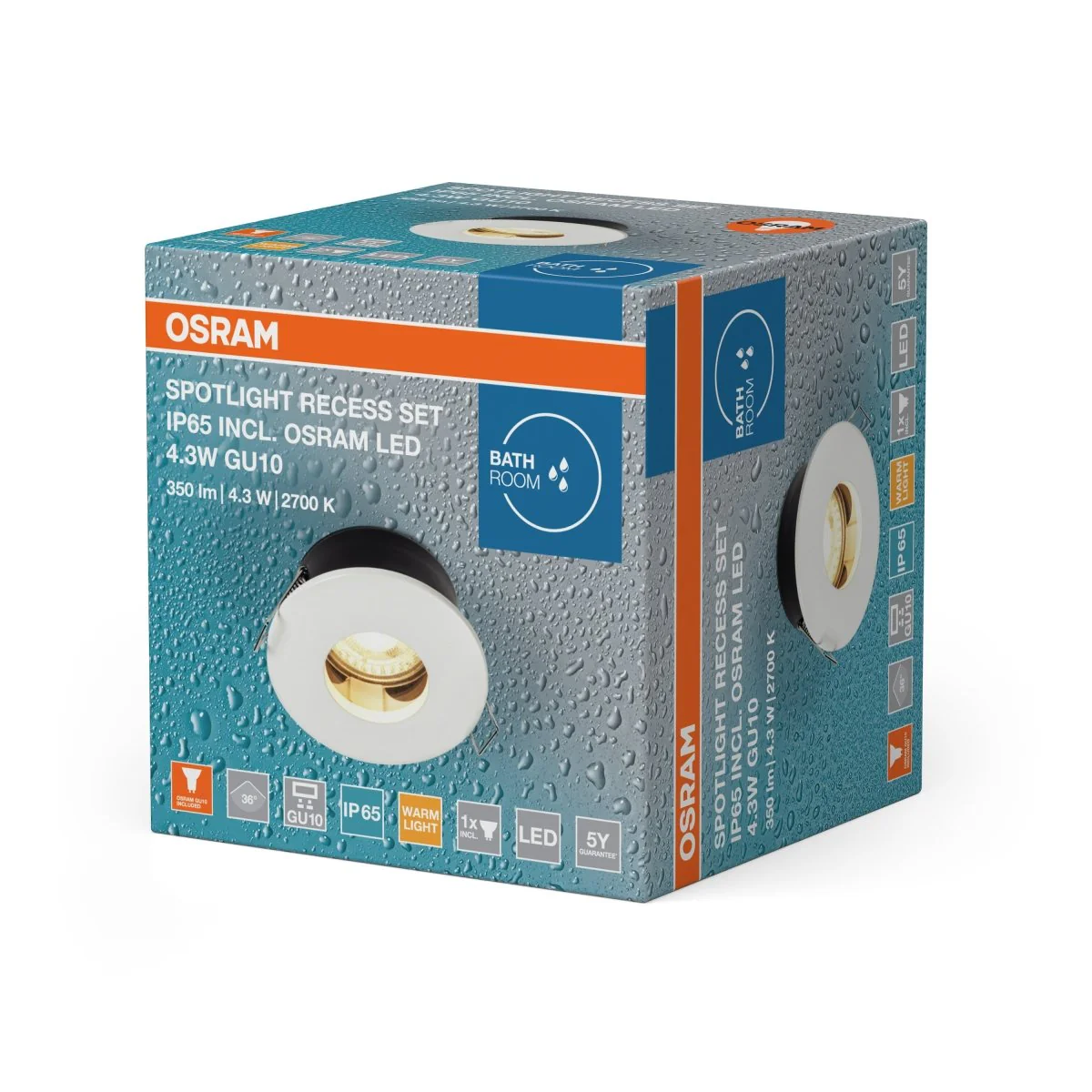 OSRAM LED SPOT RECESS IP65 TWISTLOCK GU10 4.3W 2700K biała - Image 2
