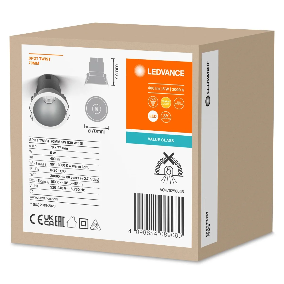 OSRAM LED SPOT RECESS TWIST PRO 70mm 5W 3000K biały/srebrny - Image 2