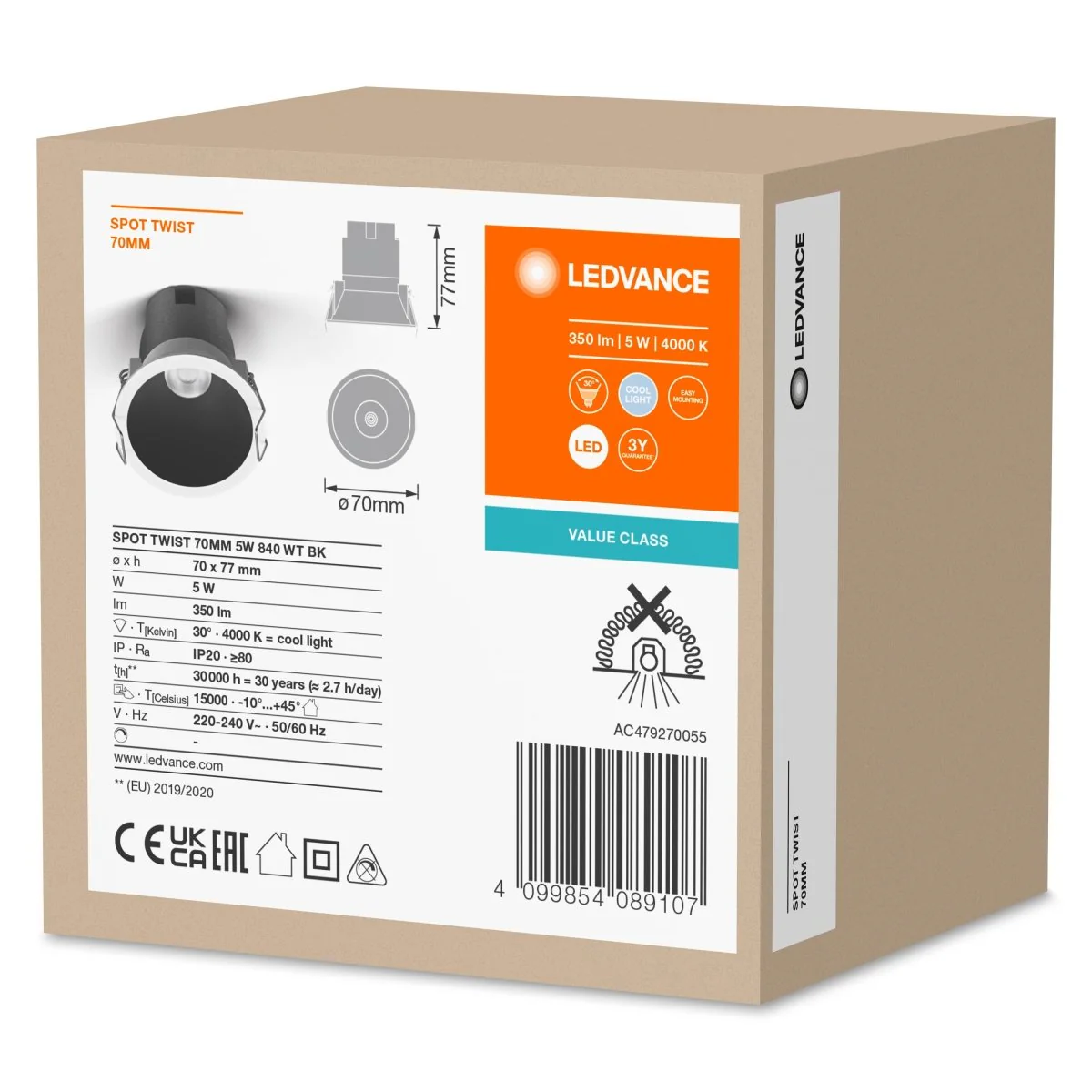OSRAM LED SPOT RECESS TWIST PRO 70mm 5W 4000K biały/czarny - Image 2