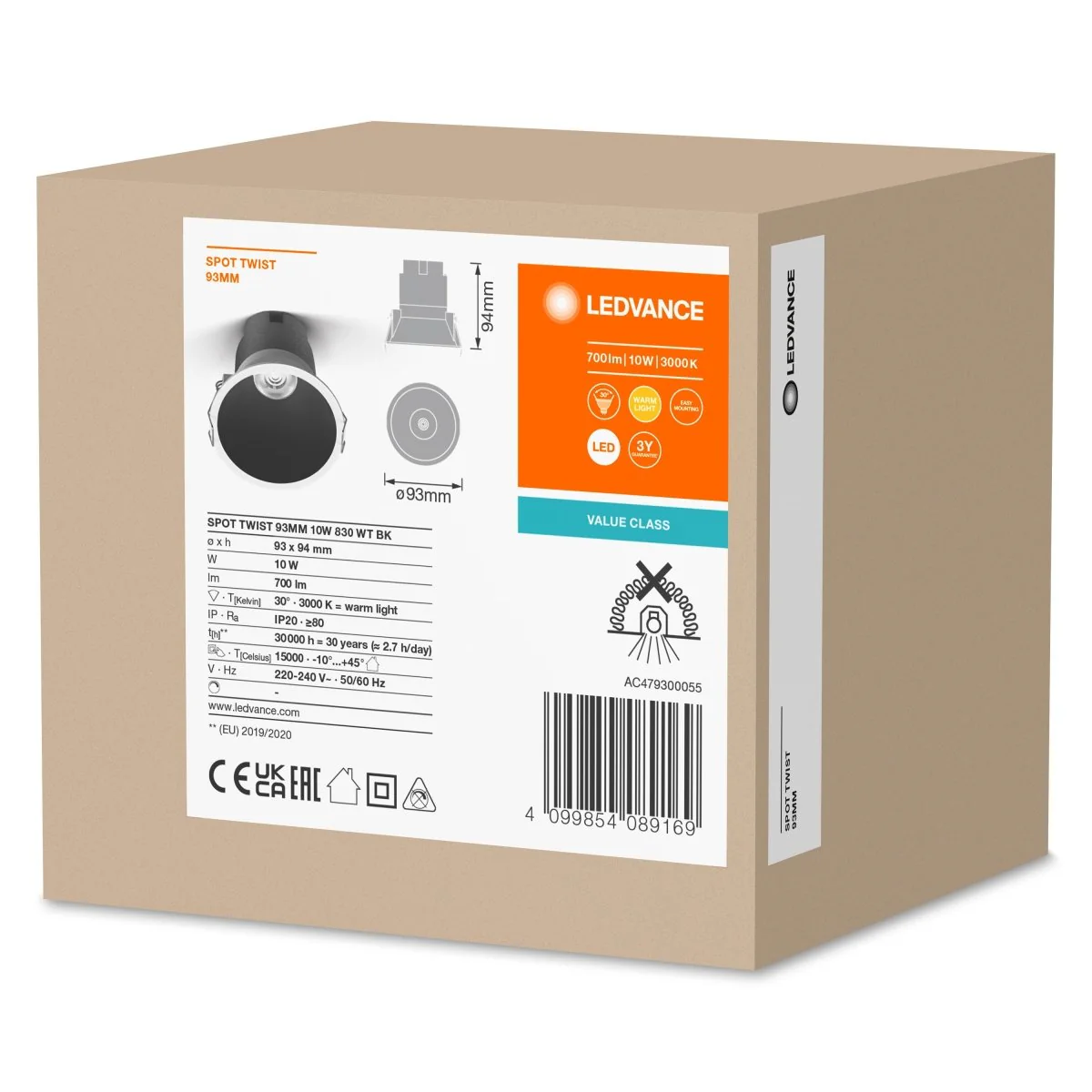 OSRAM LED SPOT RECESS TWIST PRO 93mm 10W 3000K biały/czarny - Image 2