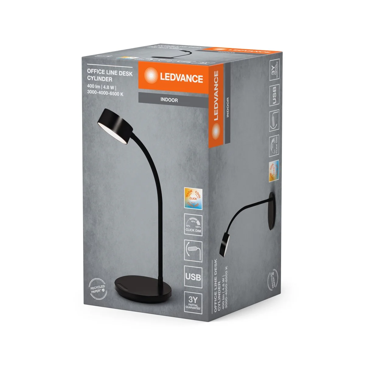 OSRAM Office Line Desk Cylinder 4.8W CCT, czarny - Image 2